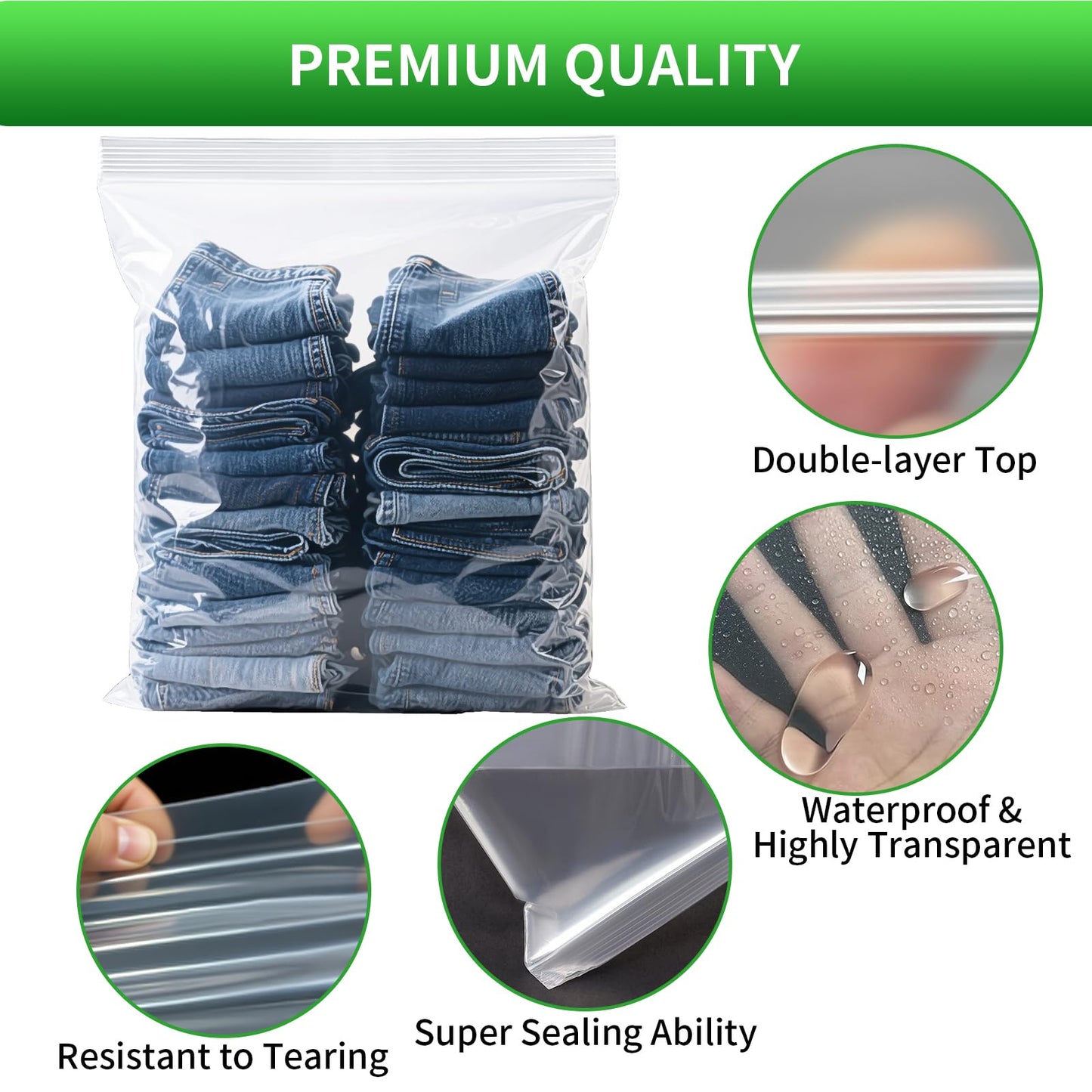 TUXIYA 25PACK 5 Gallon Large Zipper Bags for Storage 18 x 24 Inch, Large Clear Zipper Bags Reusable with Sealable Zippers Top for Clothes, Travel & Moving,Thick 4 Mil