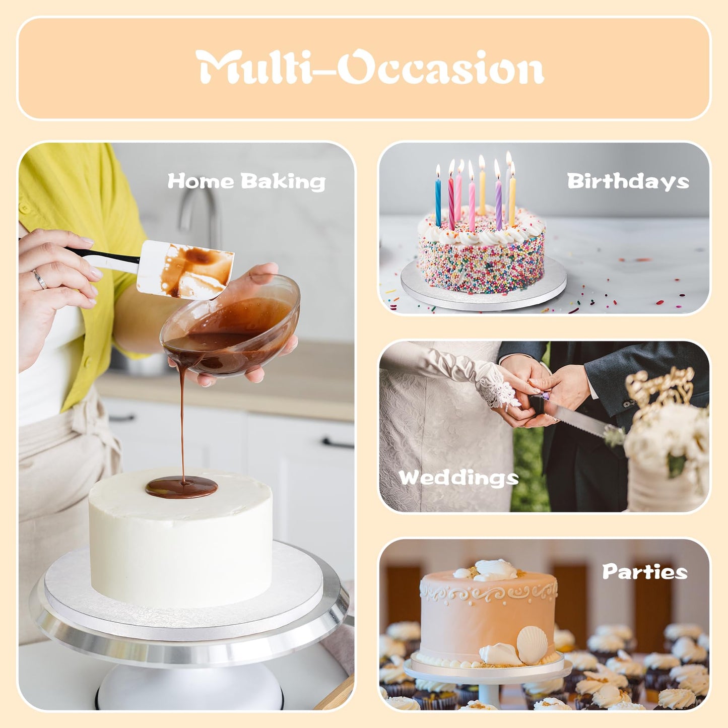 GoldenBakeryFamily 14 Inch Cake Drums,Smooth Edge Cake Board Round White(12-Pack) 1/2 Inch Thick,Sturdy Cake Boards for Birthday Wedding Heavy or Multi-Tiered Party Cakes