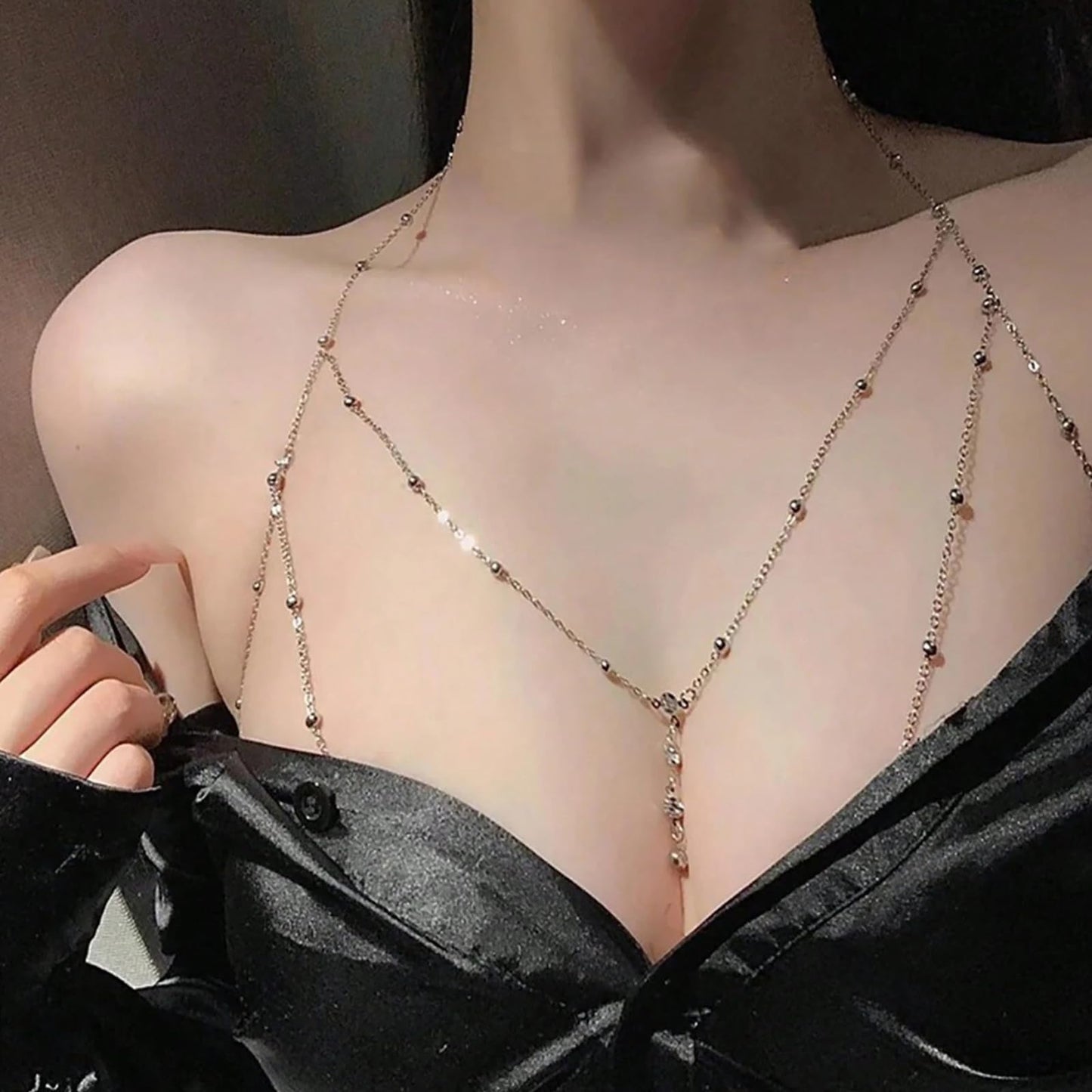 14K Gold Plated Body Chains for Women, Sexy Layered Belly Waist Chain Crossover Bikini Bra Chain, Summer Beach Rhinestone Body Jewelry(4 Imitation Diamonds)