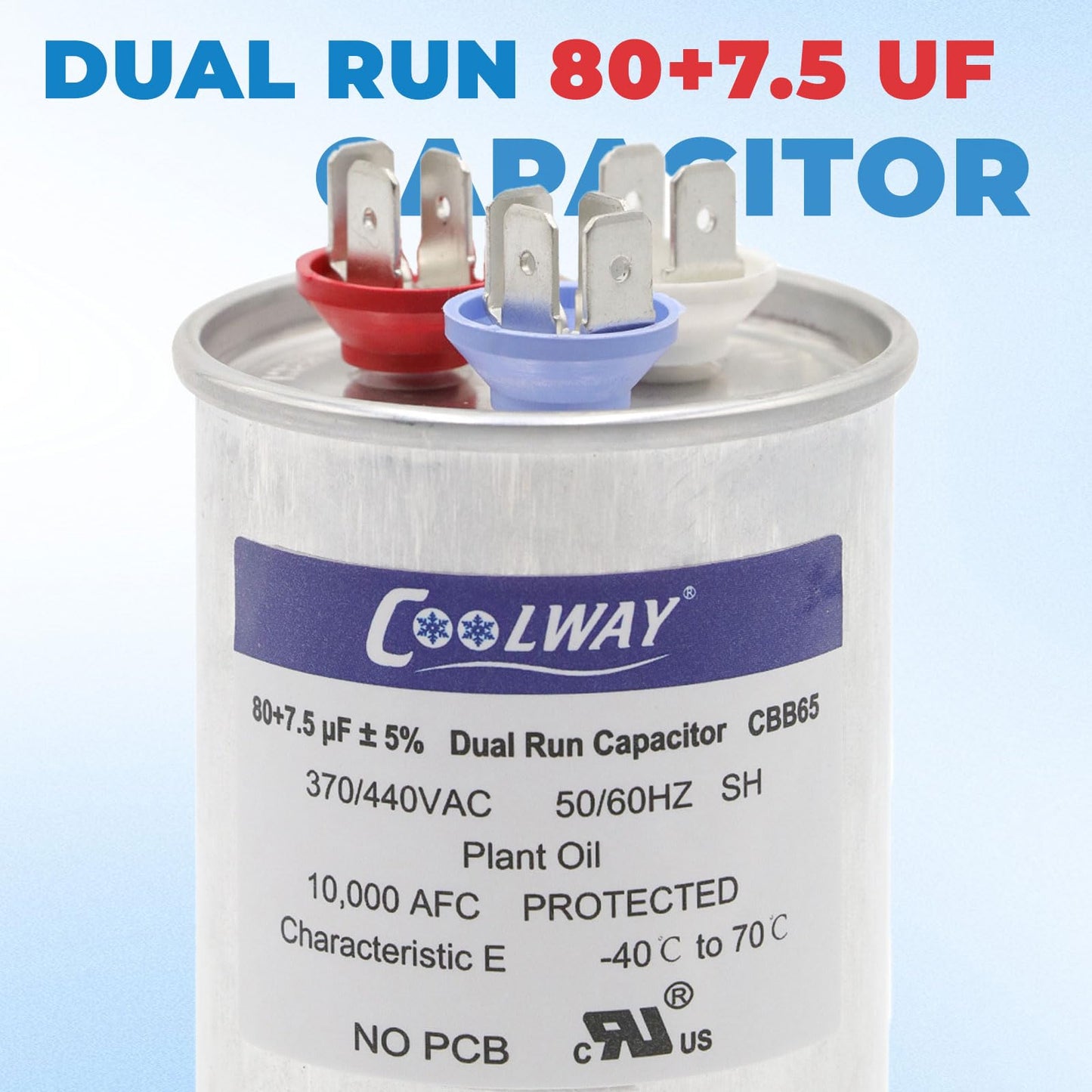 80/7.5 uF 80+7.5 MFD ±5% 370V or 440V Dual Run Start ac Capacitor for ac 80 7.5 CBB65r CBB65b and 370 440 vac Air Conditioner Capacitor for Motor Start or Heat Pump, Condenser, Pool Pump