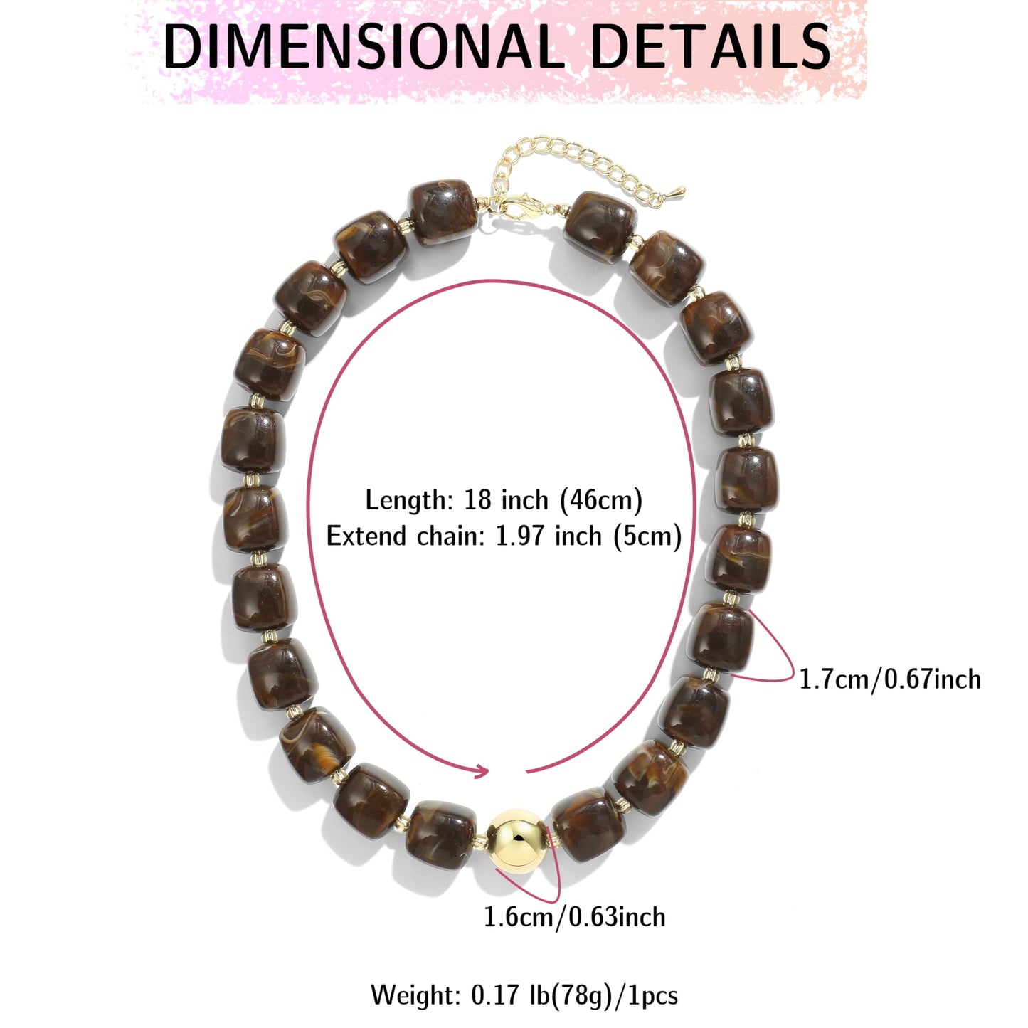 BREPINE Brown Chunky Necklaces for Women Multicolored Large Square Resin Beads Necklace Trendy Bold Statement Beaded Summer Candy jelly Vacation Choker