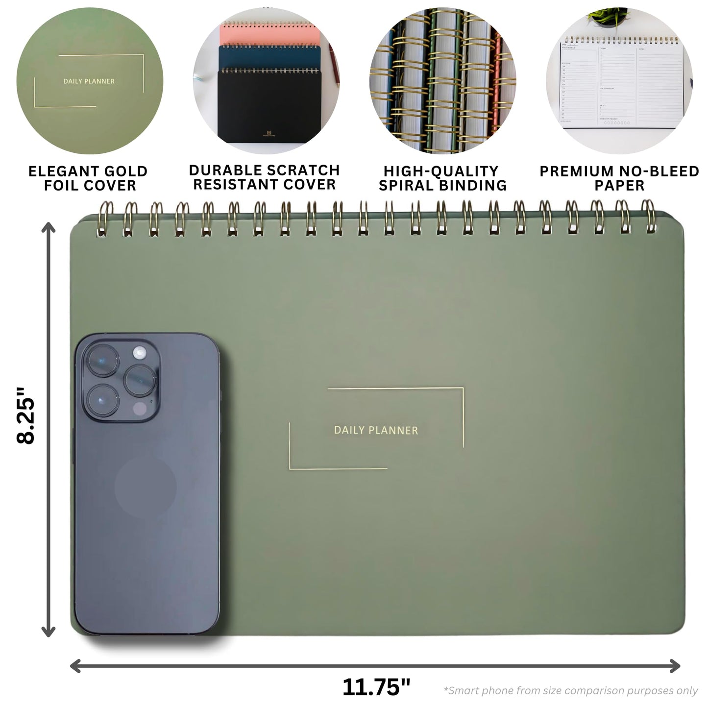 Merely Home Undated Daily Planner | 8.25” x 11.75” Work To-Do Notebook | ADHD Academic Organizer | Multi-Layout | Men and Women Planner | College Supplies | Evergreen | Landscape Layout