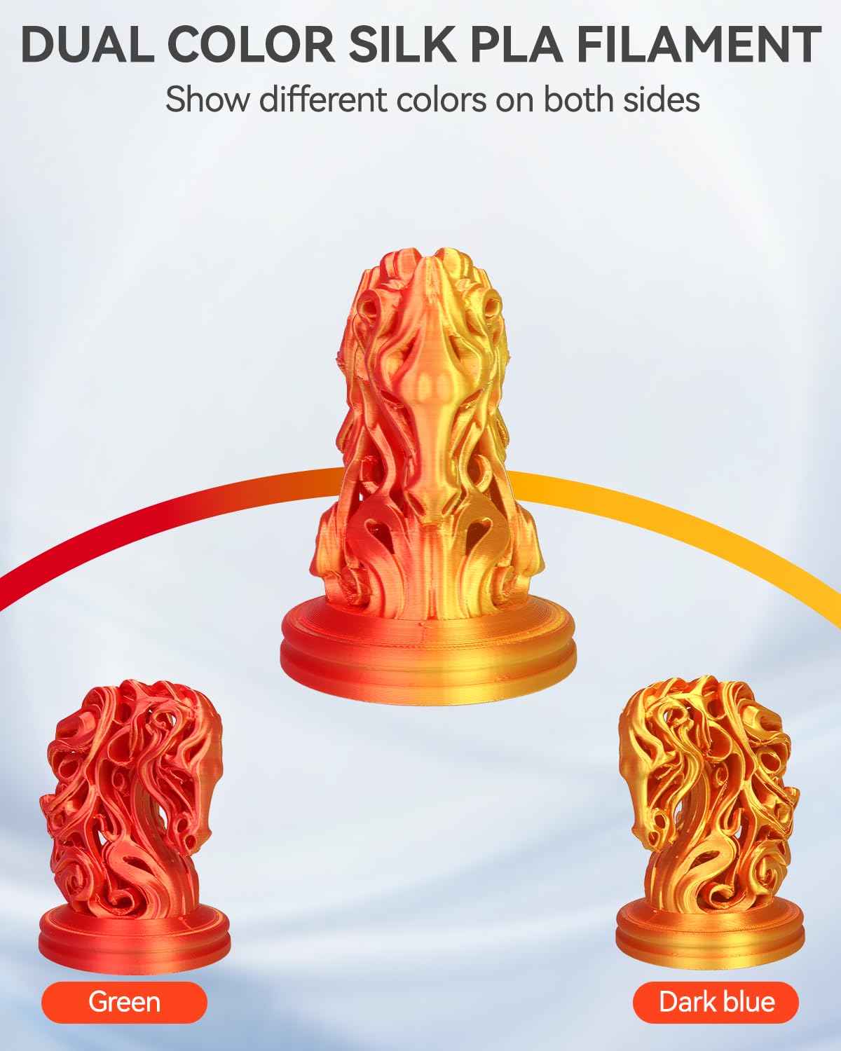 Epelay Silk PLA 3D Printer Filament, Dual Color 1.75mm Bundle, Shiny Color Changing Smooth Silk Surface, 1kg (2.2lbs) Spool, Fits Most FDM 3D Printers, Red Gold