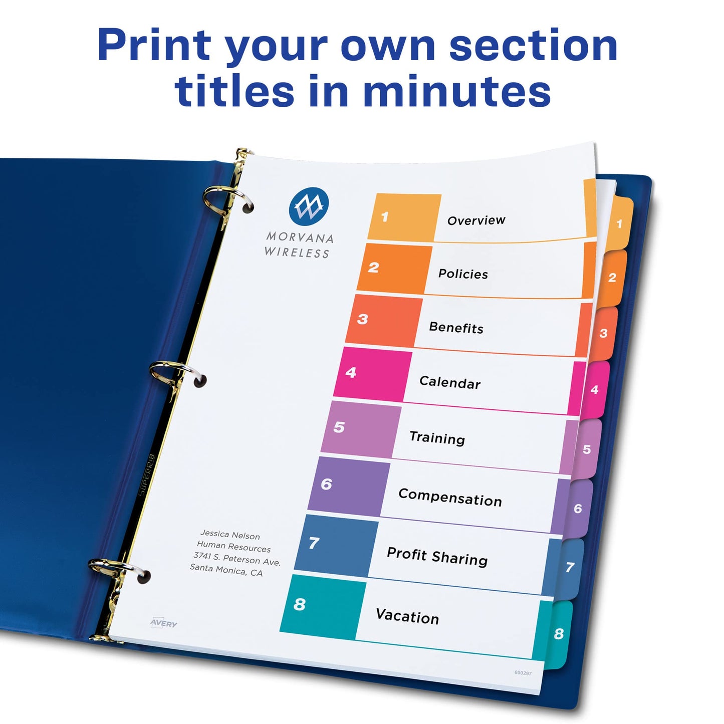 Avery 8 Tab Dividers for 3 Ring Binders, Customizable Table of Contents, Multicolor Tabs, 6 Sets (11186)