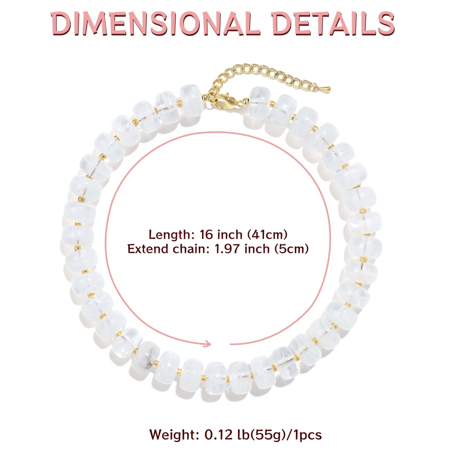 Badu Clear White Chunky Beaded Necklace for Women,Acrylic Bead Choker Statement Necklace Cute Trendy Necklaces Jewelry Gifts