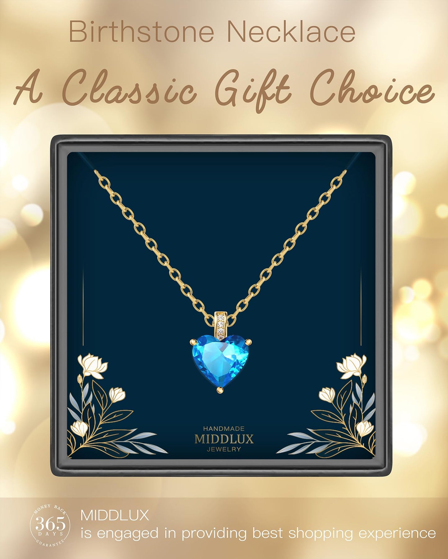MIDDLUX December Birthstone Jewelry for women, Heart Necklace, December Birthday Gifts for Women, Birthstone Necklaces for Women, Love Necklace
