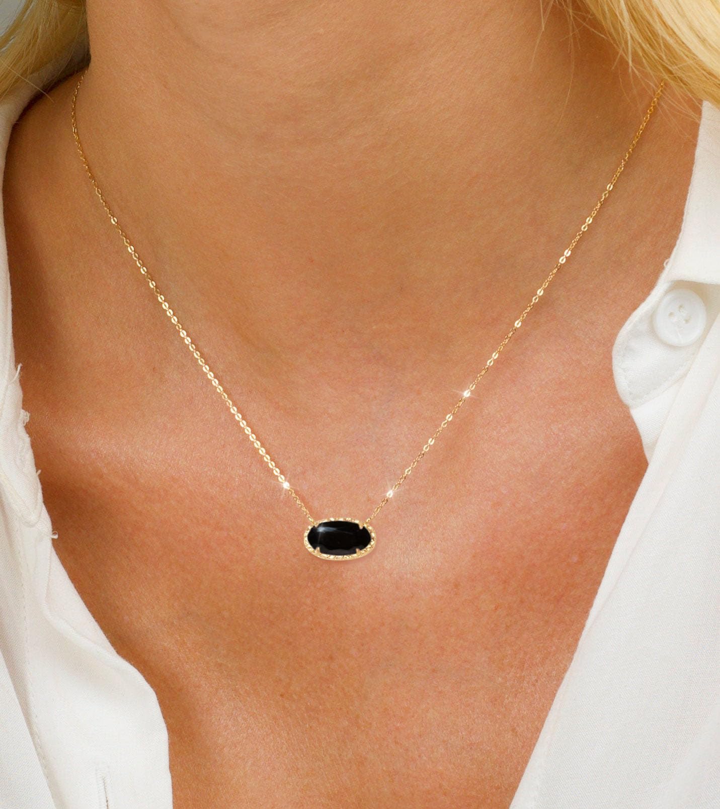 TLY Gold Necklace for Women 14k Gold Plated Dainty Gemstone Pendant Necklace Red Rose Quartz Black Emerald Green Blue Prom Choker Necklace Birthday Wedding Bridesmaid Necklace Mothers Day Jewelry gifts