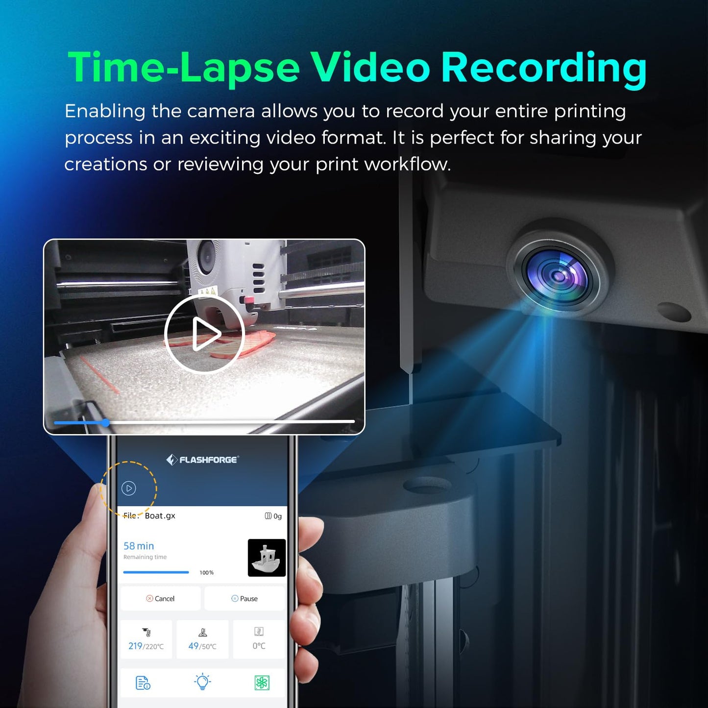 FLASHFORGE Camera Kit for Adventurer 5M/Pro/AD5X 3D Printer, Real-time and Remote Monitoring, Compatible with Flash Maker App, 3D Printer Parts for AD5M/AD5M PRO/AD5X