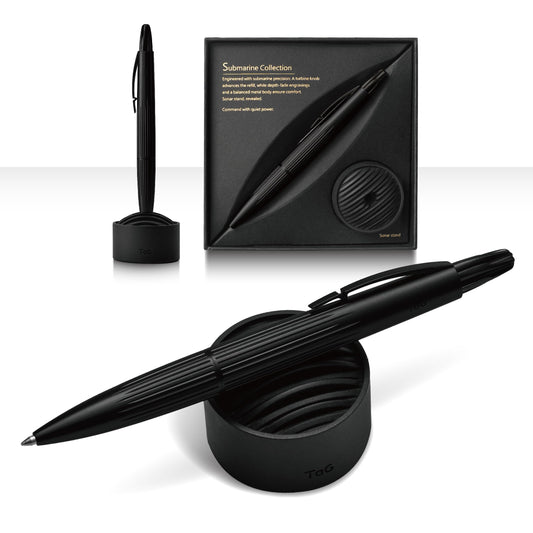 TAG Submarine Luxury Ballpoint Pen with Sonar Stand, Turbine Twist Desk Pen, Shadow Black Aerospace Aluminum Writing Instrument, Schmidt Refill, Fancy Executive Gift Pen