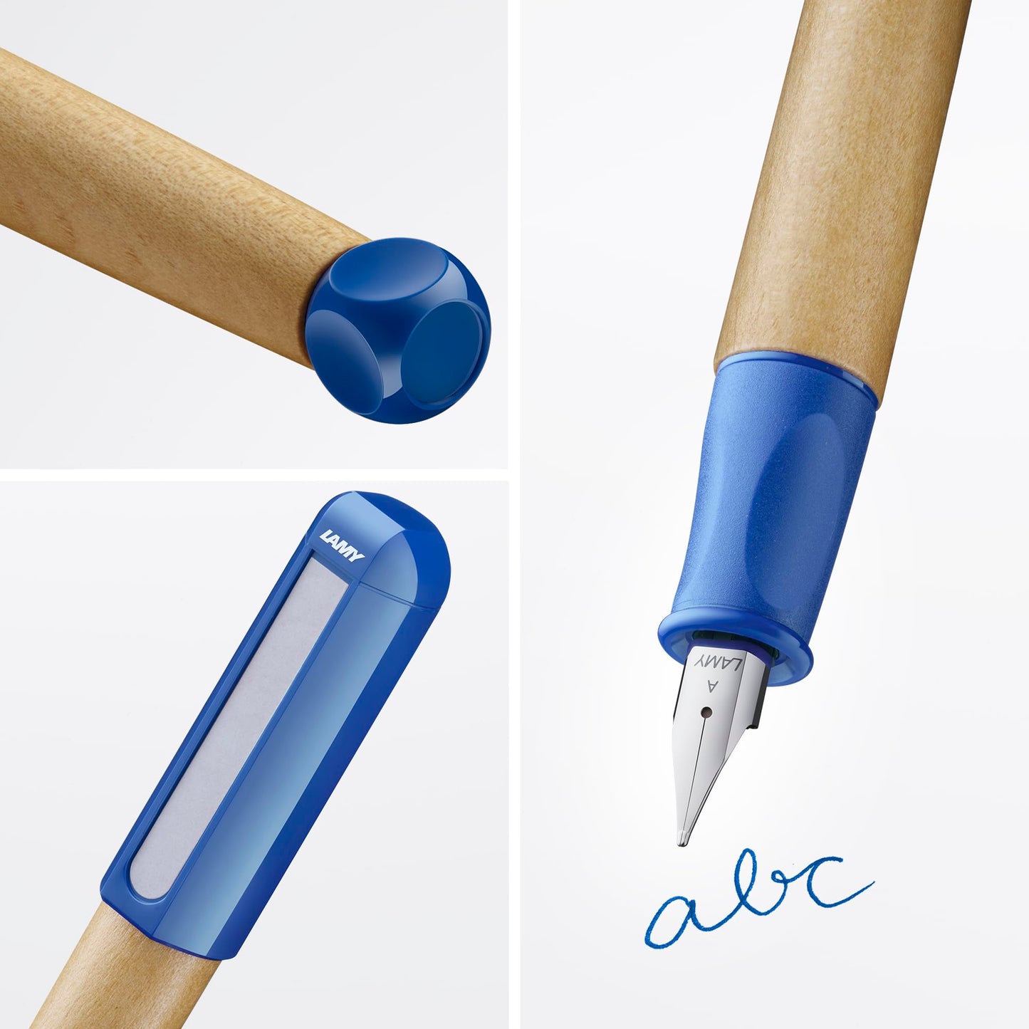 LAMY abc blue - child-friendly Fountain Pen for writing beginners with ergonomic grip & polished steel nib in size A - robust maple wood - including LAMY T 10 blue ink cartridge - Right-Handed