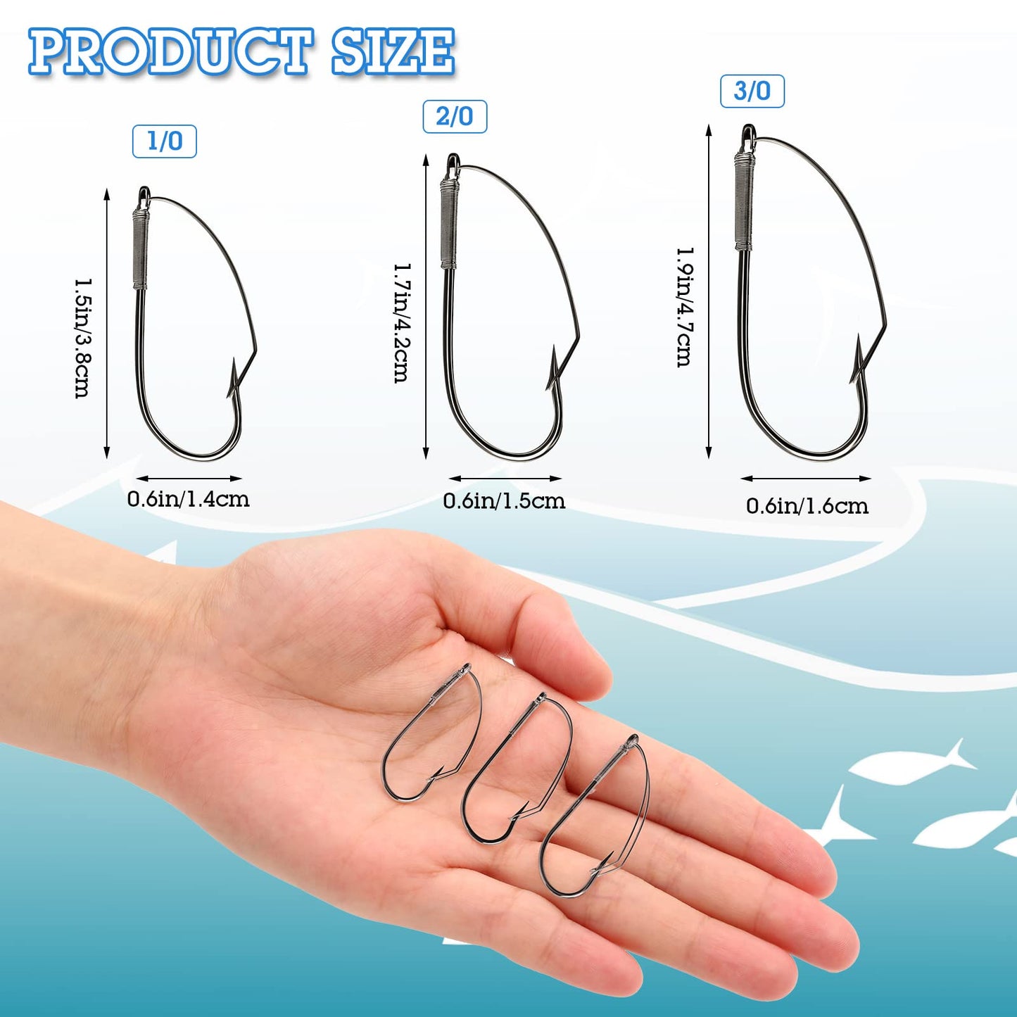 Sumind 50 Pcs Weedless Wacky Rig Hooks Bass Carbon Steel Fishing Hooks for Wacky Rigging Worm Lure Baits(1/0)