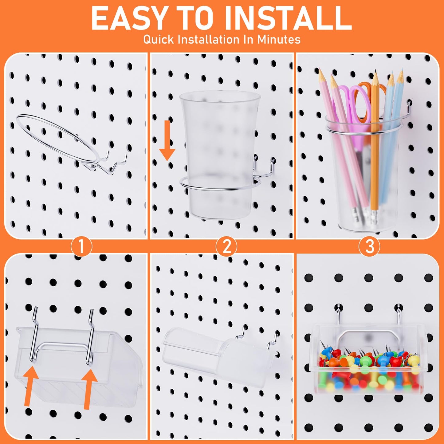 INCLY 30PCS Peg Board Organizer Accessories Kit, Pegboard Hooks Assortment with Bins, Cups, Wire Baskets and Paper Towel Holder for 1/8“ and 1/4” Pegboard Garage Workbench Craft Room Organizing Tools