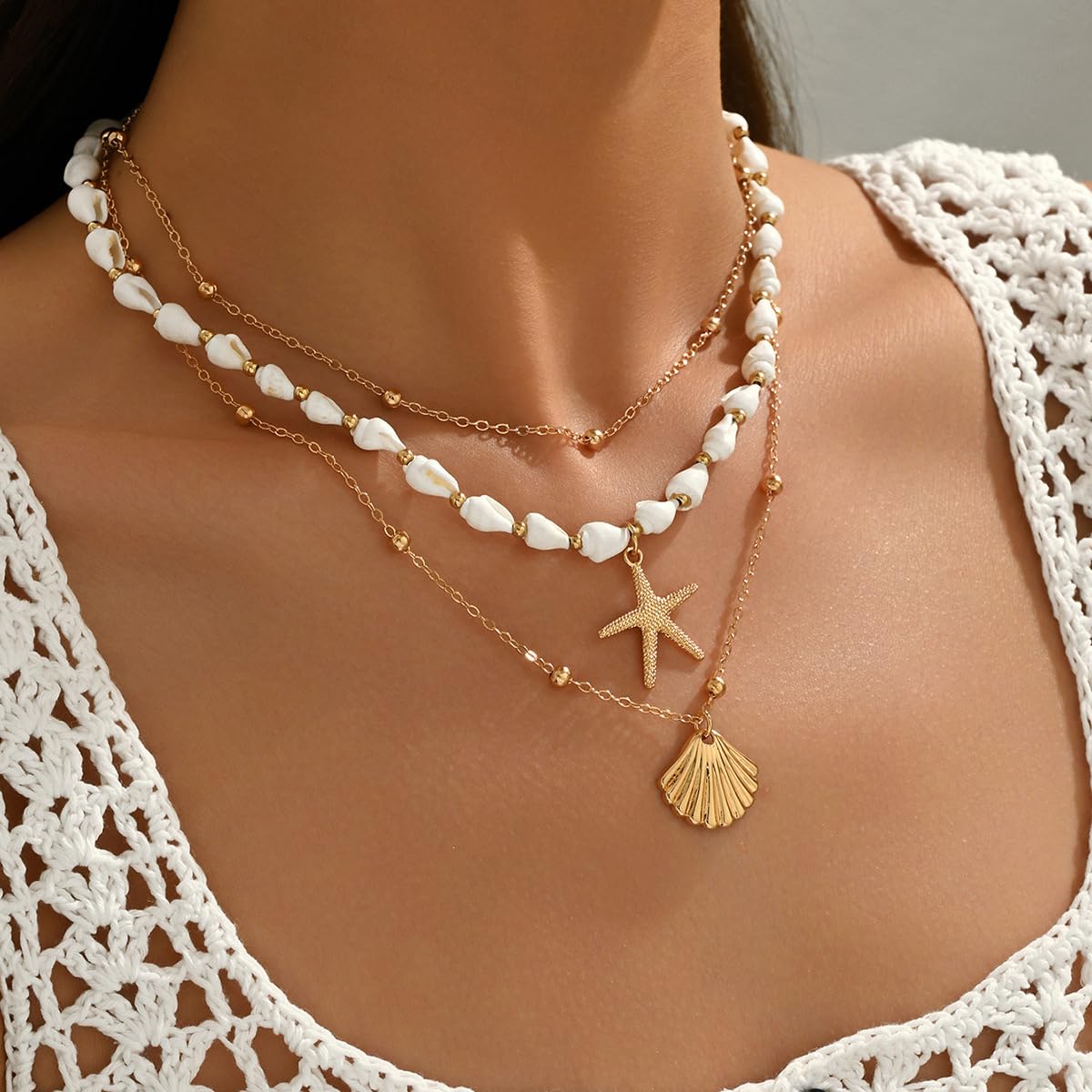 ONBRIG Seashell Necklace Beach Jewelry for Women Starfish Cowrie Puka Shell Necklaces Summer Beach Accessories for Women Vacation Mermaid Ocean Jewelry (style 5)