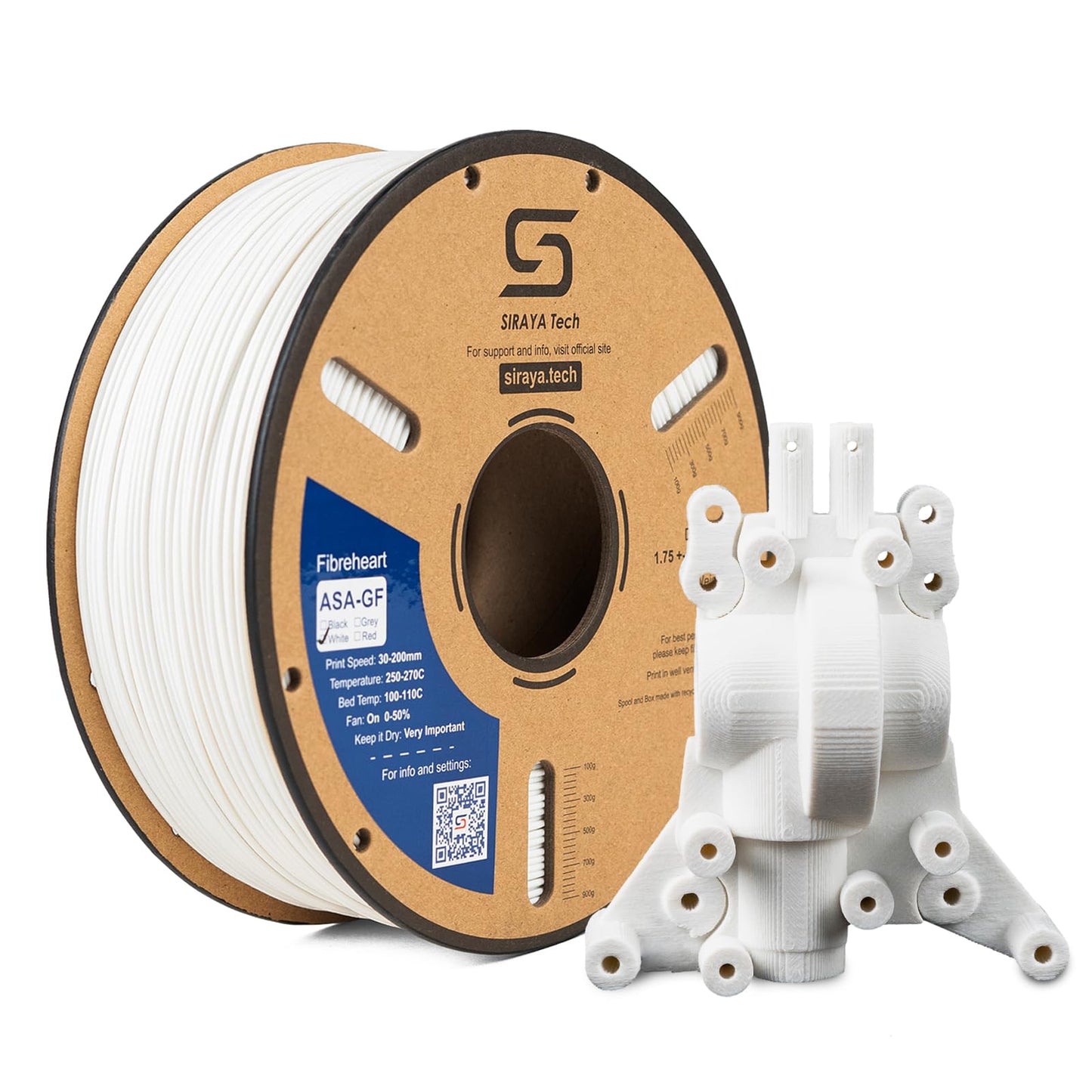 Siraya Tech Fibreheart ASA-GF 3D Printer Filament, 10% Glass Fiber Reinforced, Superior Weather & UV Resistance, High Strength & Thermal Stability for Outdoor & High-Impact Applications (1kg, White)