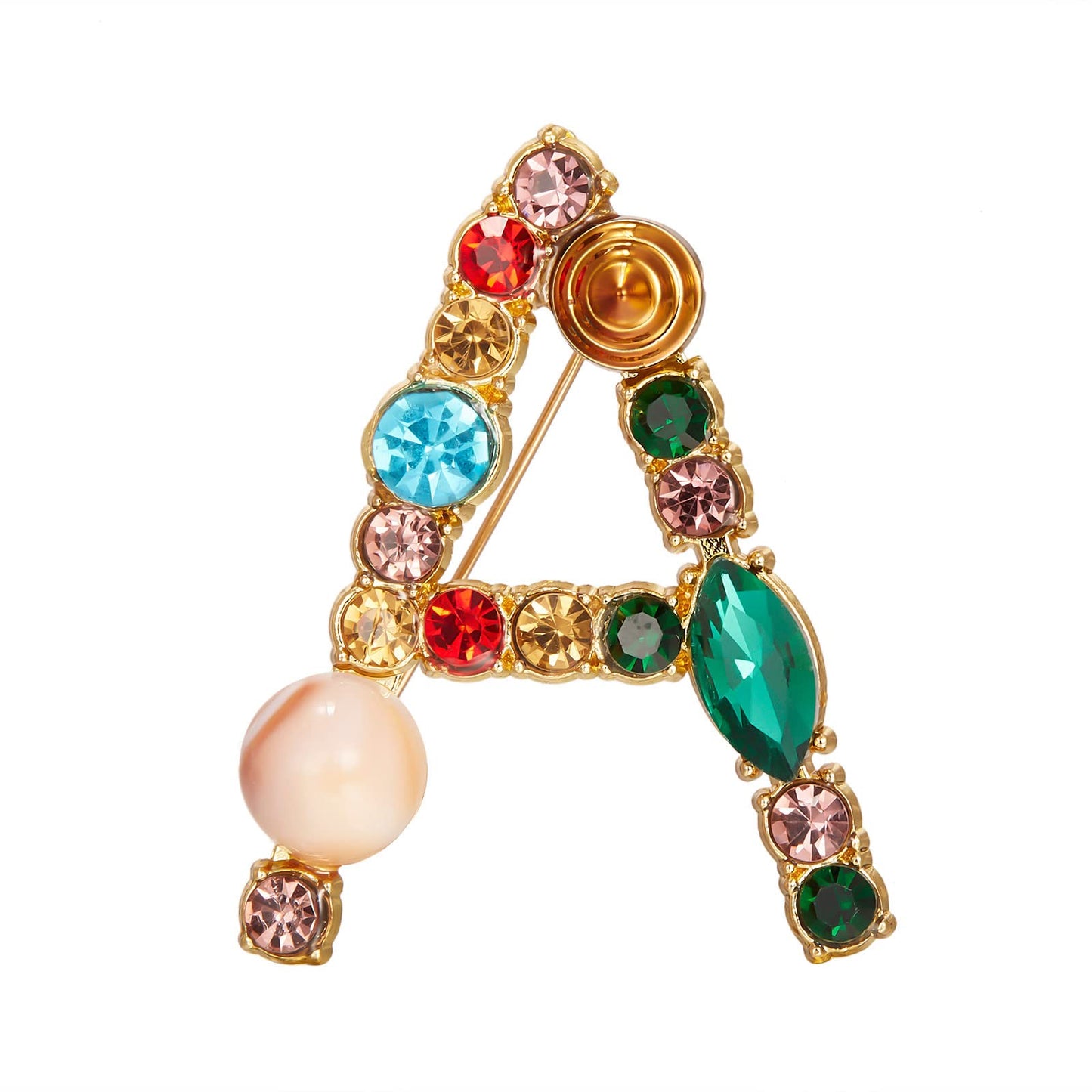 RINHOO Pearl Initial Brooch Pin Crystal A-Z 26 Alphabet Letters Brooch Colorful Enamel Breastpin Pin Jewelry for women Gifts (Gold-A)