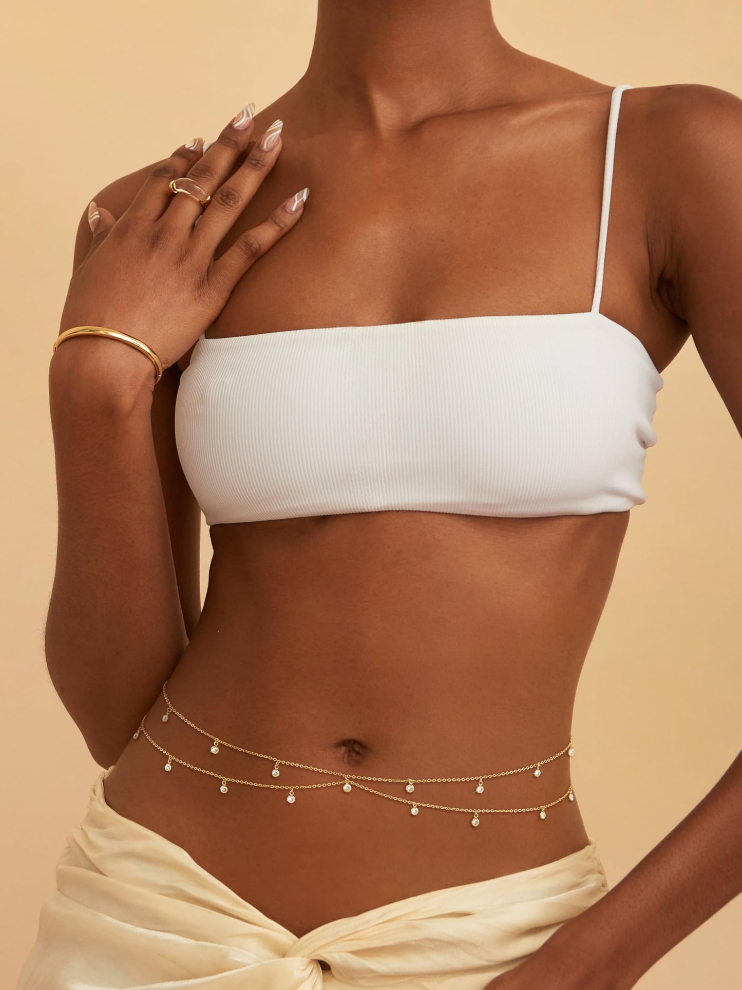 CHESKY Gold Waist Chain for Women Trendy, 14K Gold Plated Layered Belly Chain Adjustable Waterproof Sexy Beach Bikini Cubic Zirconia Chain Hypoallergenic Dainty Body Chain Jewelry for Women Gifts