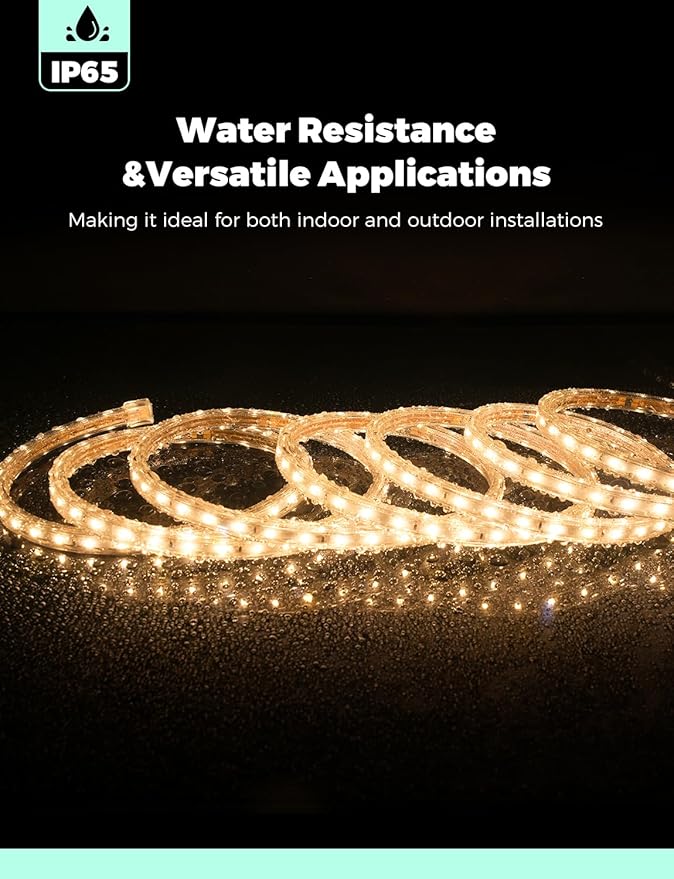 GZBtech AC 110-120V LED Strip Lighting 132FT/40M, 2800K Warm White IP65 Waterproof Outdoor Strip Lights, 60LEDs/M SMD2835 Cuttable & Connectable LED Rope Light for Indoor Outside Exterior, ETL Listed
