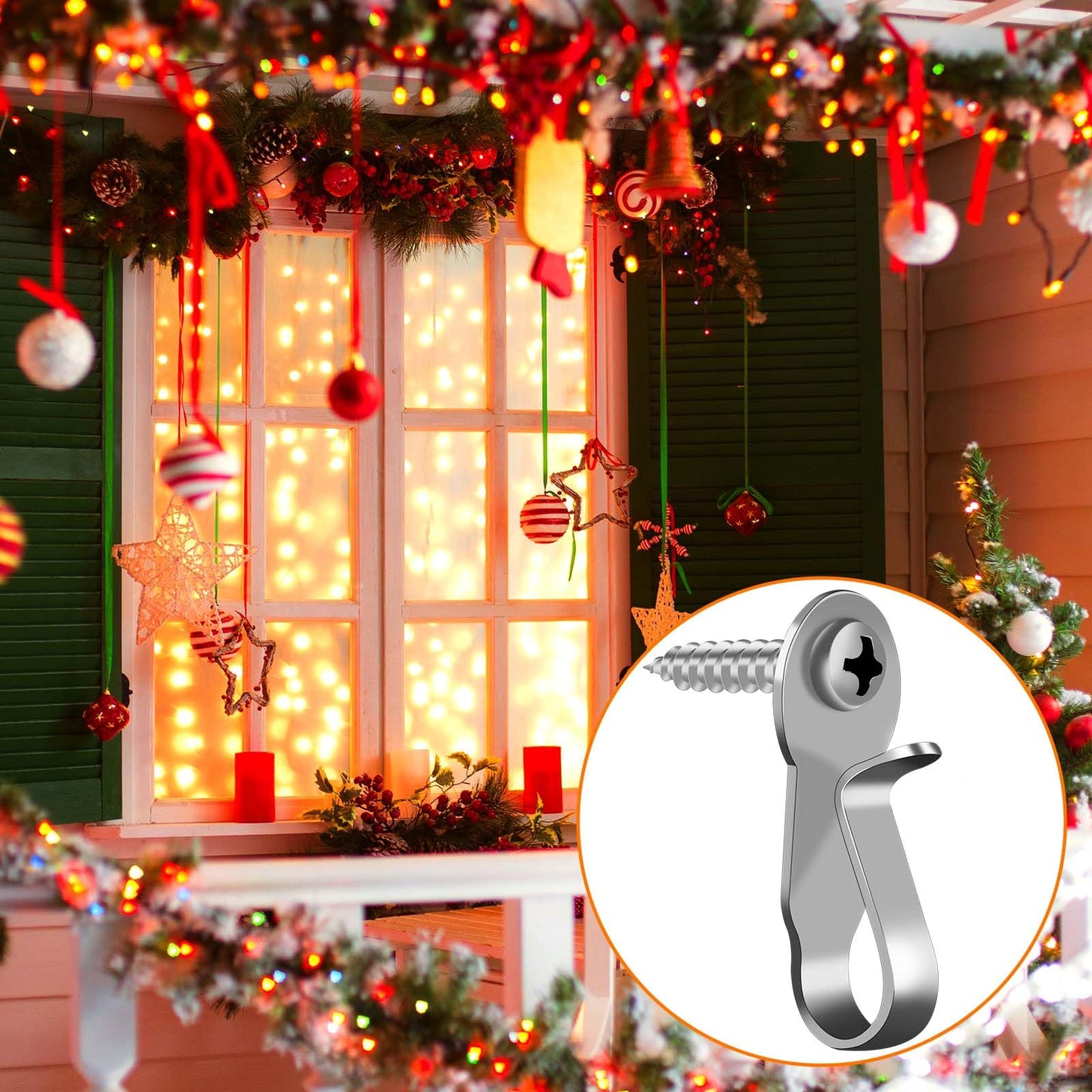 HiGift 36 Pack Light Hanger Hooks, Stainless Steel Screw in Hook for Hanging Outdoor Lights, Rope Light Clips for Christmas and Holiday Decor, Wire and Fairy Led Lights, Silver