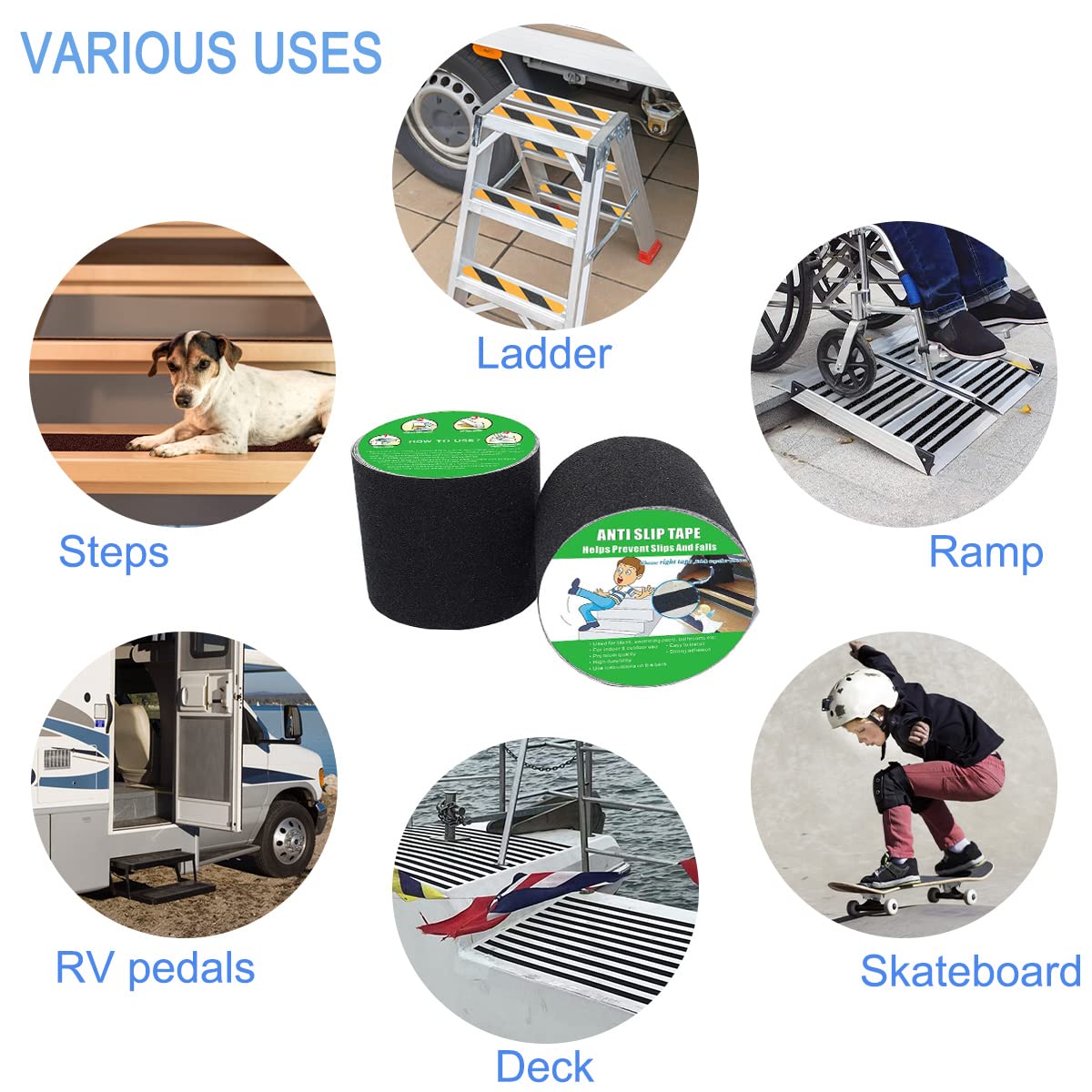 Yorwe Anti Slip Tape, High Traction,Strong Grip Abrasive, Not Easy Leaving Adhesive Residue, Indoor & Outdoor (4" Width x 190" Long, Black)