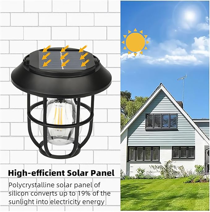 2 Pack Solar Lantern Wall Lights Fixtures with Motion Sensor, Solar Powered Porch Light, Vintage Hanging Solar Wall Sconce Outdoor,for Porch, Yard