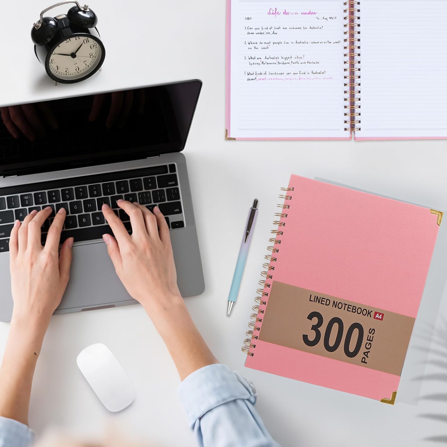 Kutoda Lined Spiral Notebooks for Work, 300 Pages Leather 8.5 * 11 College Ruled journals for Writing, Hardcover Notebooks for Note Taking, Perfect for Office Home School Supplies(Pink)