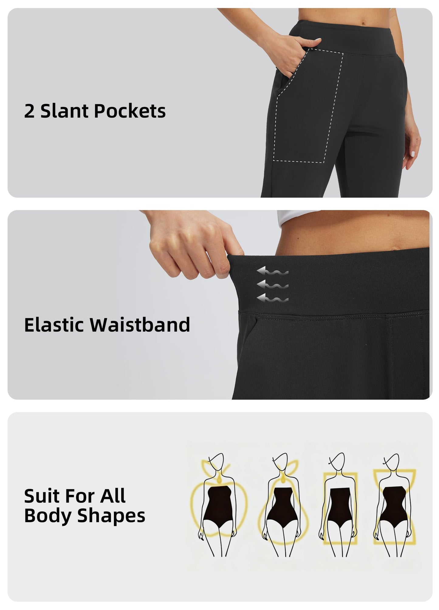 Libin Women's Pants with 4 Pockets Golf Pants 25''High Waisted Stretchy Ankle Pant for Travel Casual Athletic Busniess Work Black 2XL