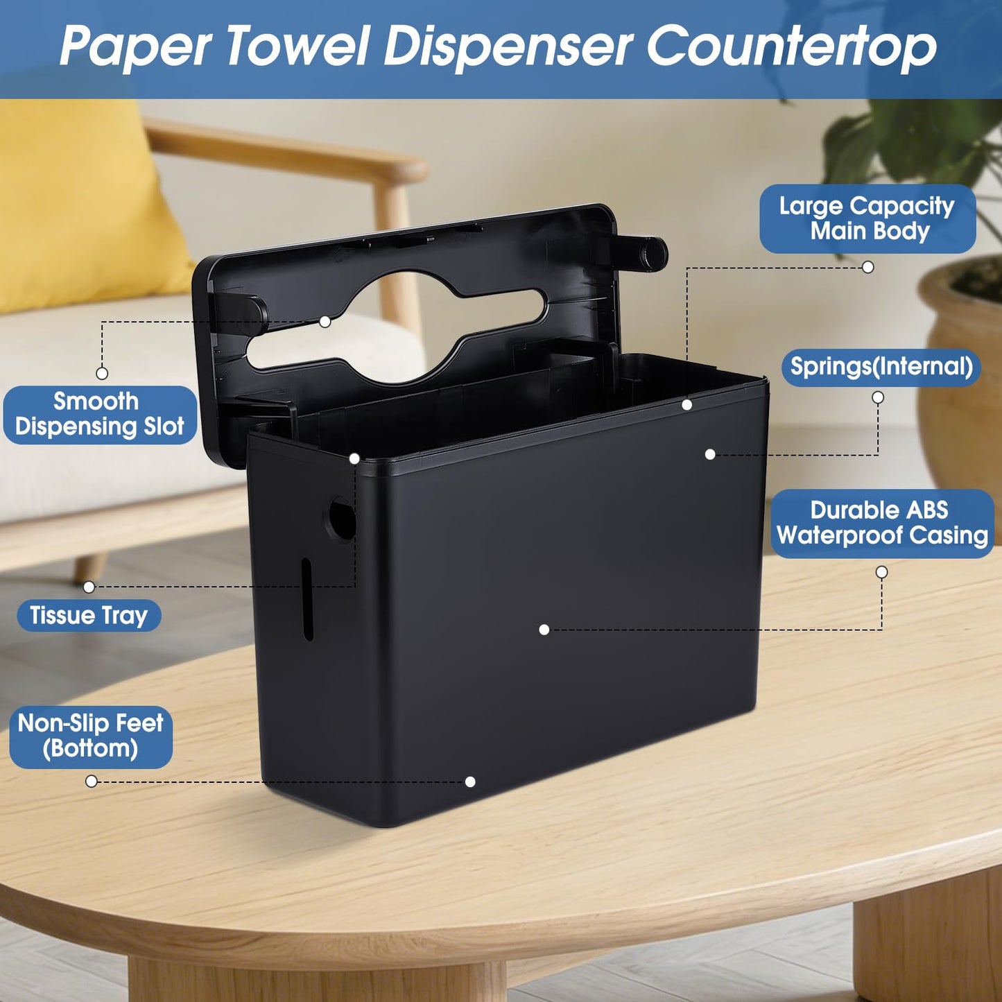 Countertop Paper Towel Dispenser, Large Capacity, Non-Slip Base, Compatible with Multifold, C-Fold & Z-Fold Towels, Ideal for Bathroom, Kitchen, Commercial & Office Use, Durable ABS Construction