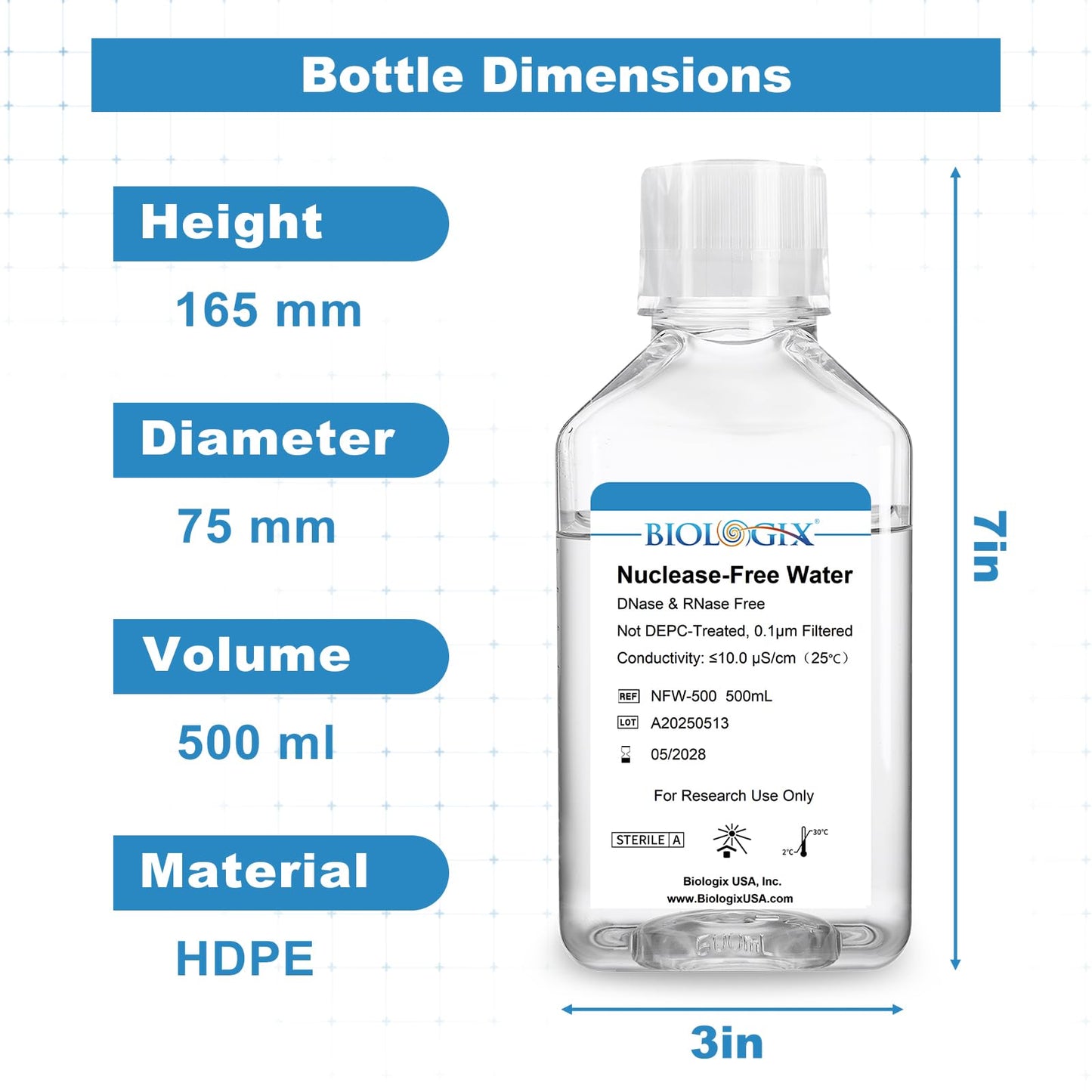 CryoKing Ultra Pure Water, 500mL Nuclease Free Water, DNase/RNase Free, Protease, Endotoxins (Pyrogen) Free, PCR/RT-PCR Certified, for Molecular Biology, PCR, Cell Rinse, for Laboratory Use Only