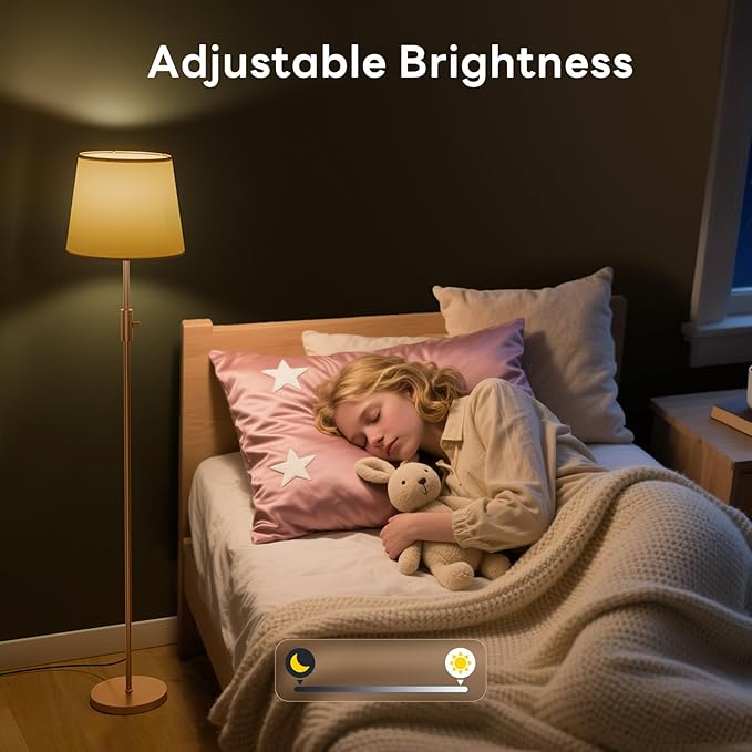 Smart Floor Lamp with RGBCW Color Change Bulb, Compatible with Alexa, Siri, Google Voice & App Control, Standing Lamp with Linen Shade, Tall Lamp for Living Room, Bedroom, Office,Gold
