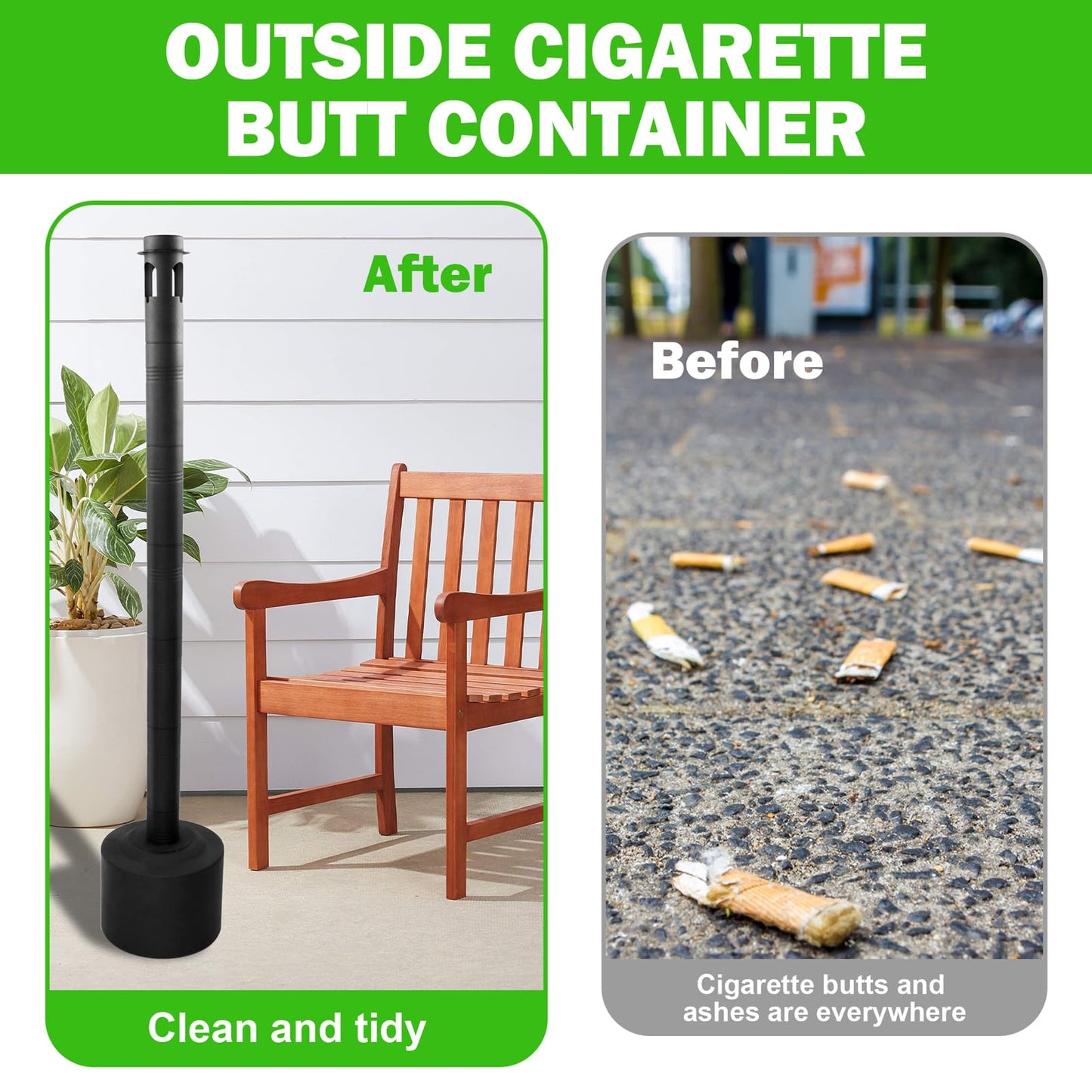 Cigarette Butt Disposal Outdoor, Standing Ashtrays for Outside Patio Stainless Steel Outdoor Ashtray Cigarette Butt Container, 7" Diameter x 46" H