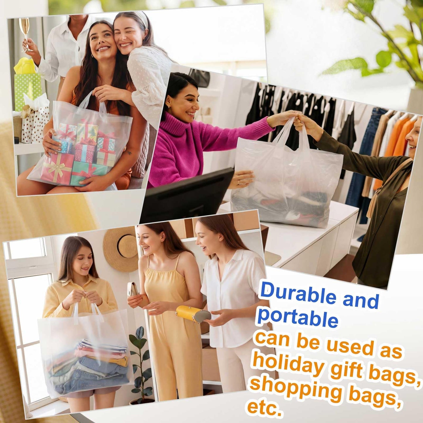 Qilery 100 Pack 24" x 24" Large Clear Plastic Shopping Bags with Handles Reusable Merchandise Gift Bags Bulk for Small Business Merchandise Retail Grocery Packaging Gift Giving