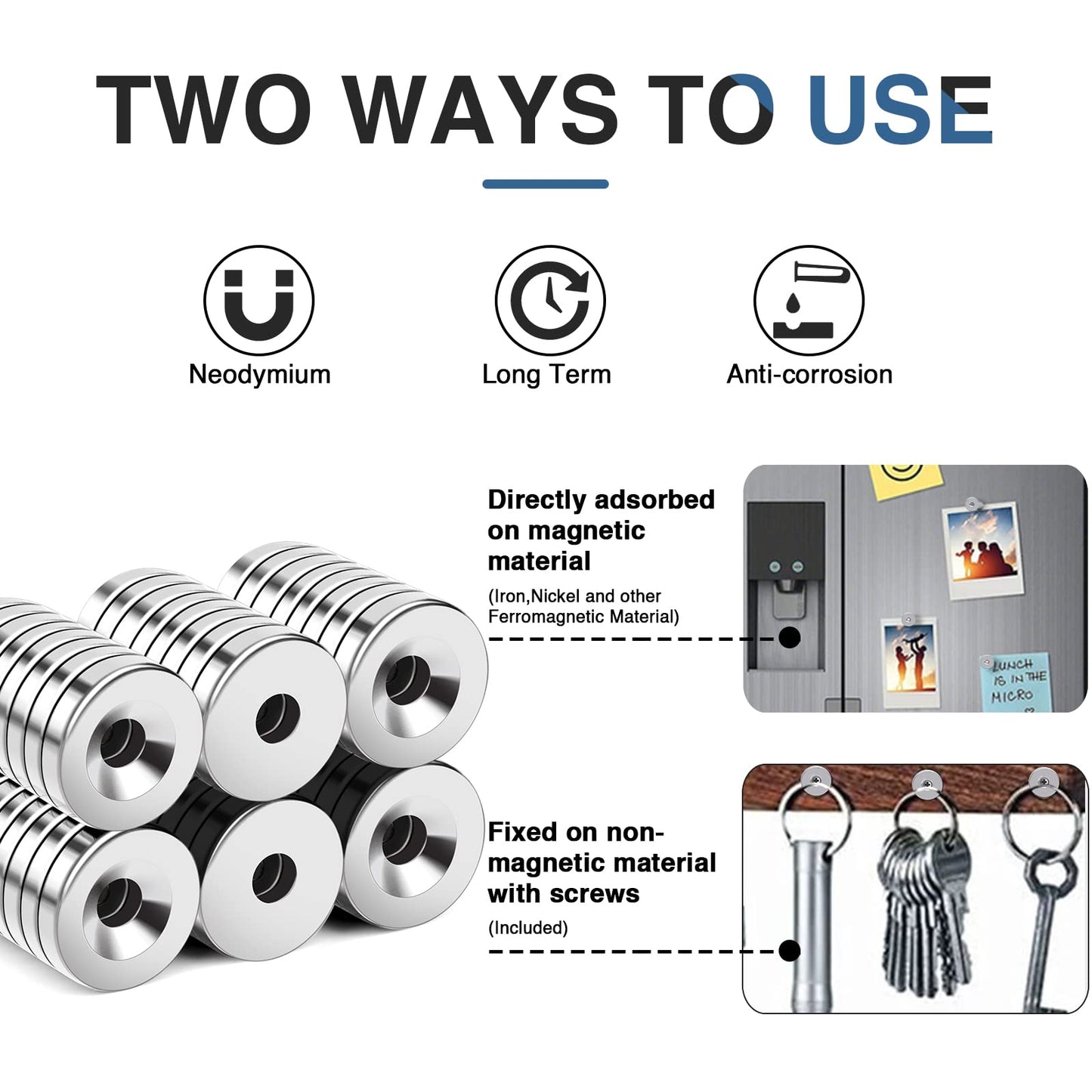 MIKEDE 50Pcs Magnets, Strong Neodymium Magnets Small Round Magnet with Hole, Heavy Duty Rare Earth Magnet Disc Countersunk Hole with 50Pcs Stainless Screws for Locker, Tool Storage, Crafts