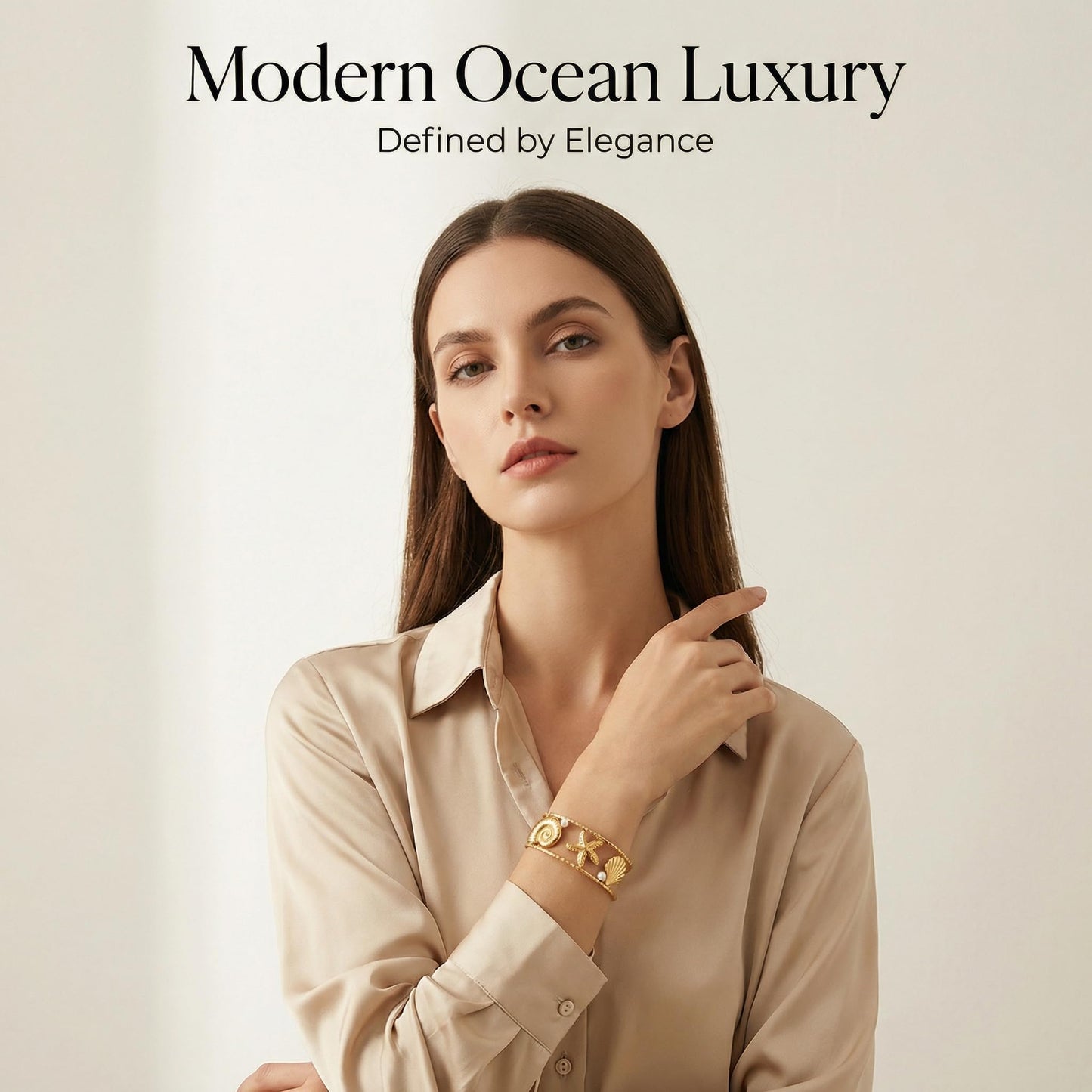 MystiGlimmer Starfish Bracelet with Luxury Gift Box 18K Gold Plated Stainless Steel, Adjustable Open Cuff, Waterproof & Hypoallergenic Jewelry Gift for Women (Seashell-Starfish2)