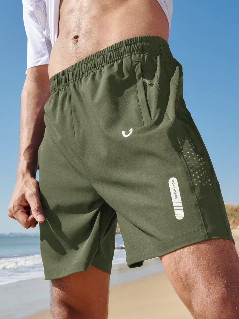 NORTHYARD Men's Athletic Running Shorts Gym Workout 7"/9"/5" Quick Dry Lightweight Sports Basketball Tennis 3 Zipper Pockets ArmyGreen 2XL