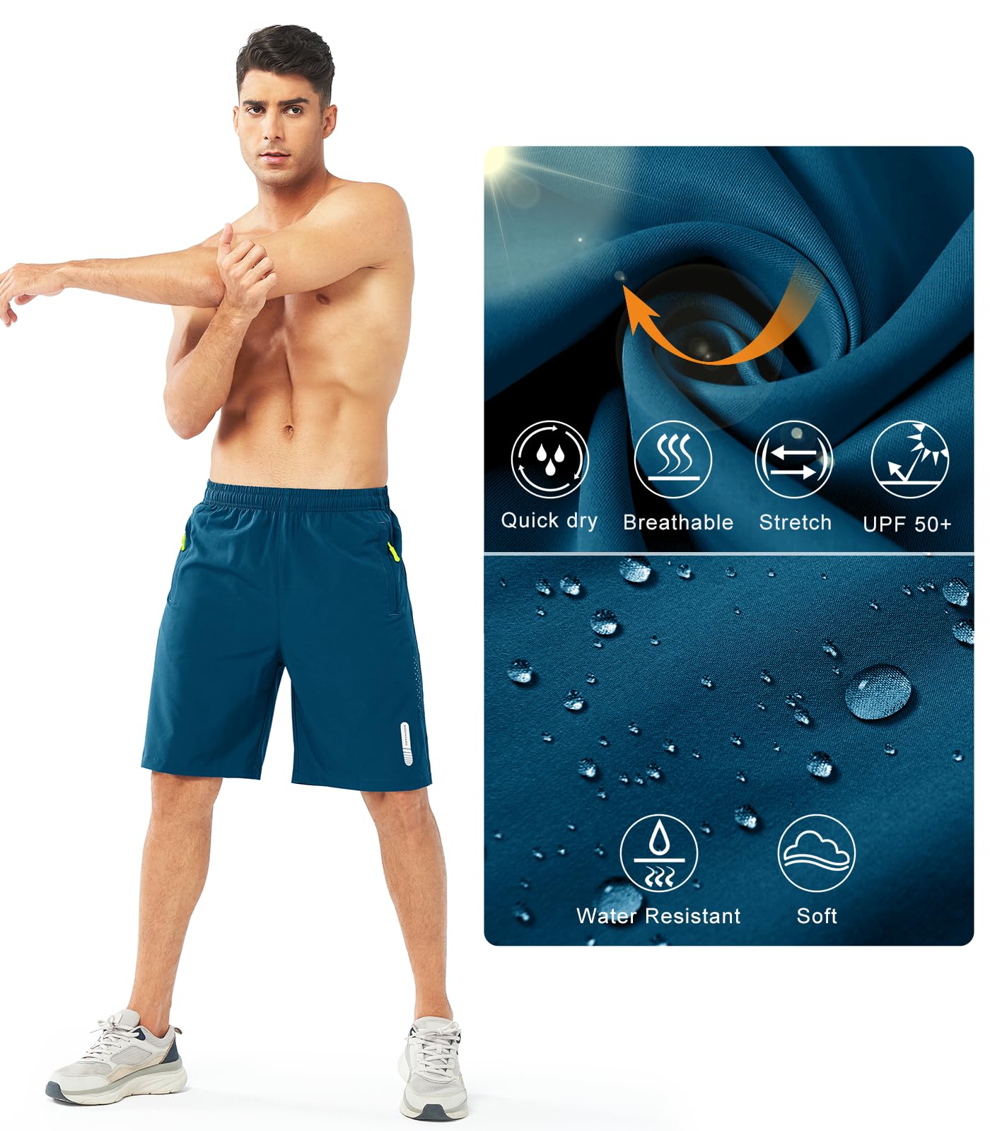 NORTHYARD Men's Athletic Running Shorts Gym Workout 7"/9"/5" Quick Dry Lightweight Sports Basketball Tennis 3 Zipper Pockets SEABLUE-9inch M