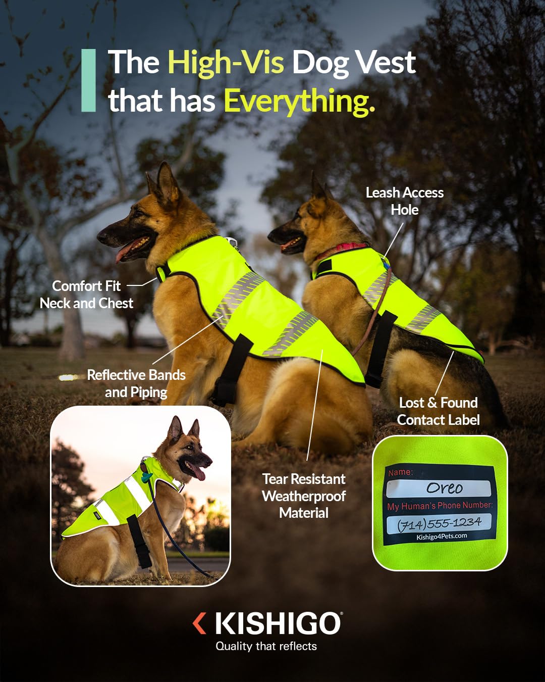 Reflective Dog Safety Vest, Harness and Collar Compatible, Waste Bag Holder, Water Resistant, Adjustable Neck and Chest, Day or Night Walking, High-Visibility Protection (Lime, L)