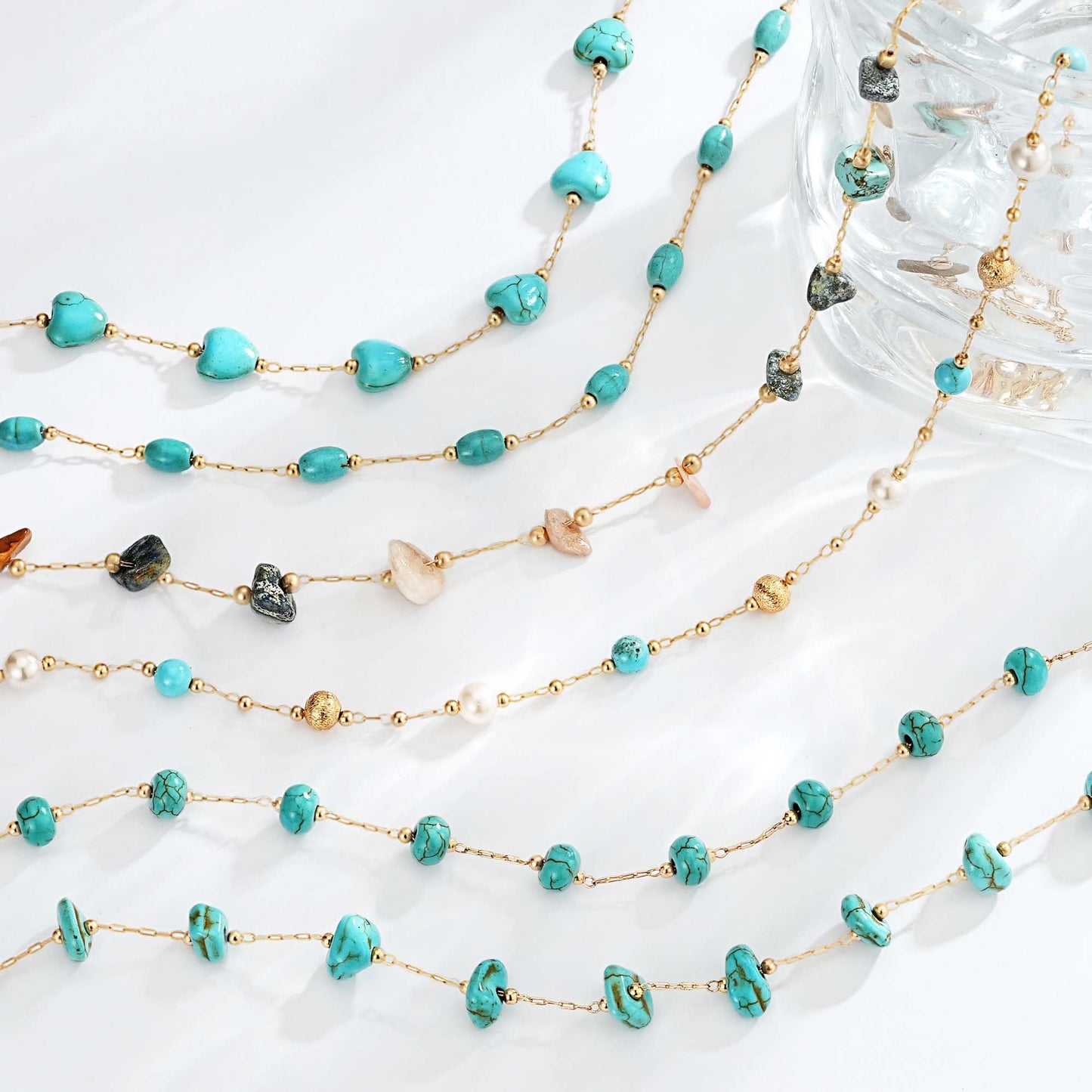 LOLAR RAY Turquoise Jewelry for Women - 14K Gold Plated Round Pearl Beaded Choker Boho Necklaces for Women Summer Beach Boho Choker Bead Gift