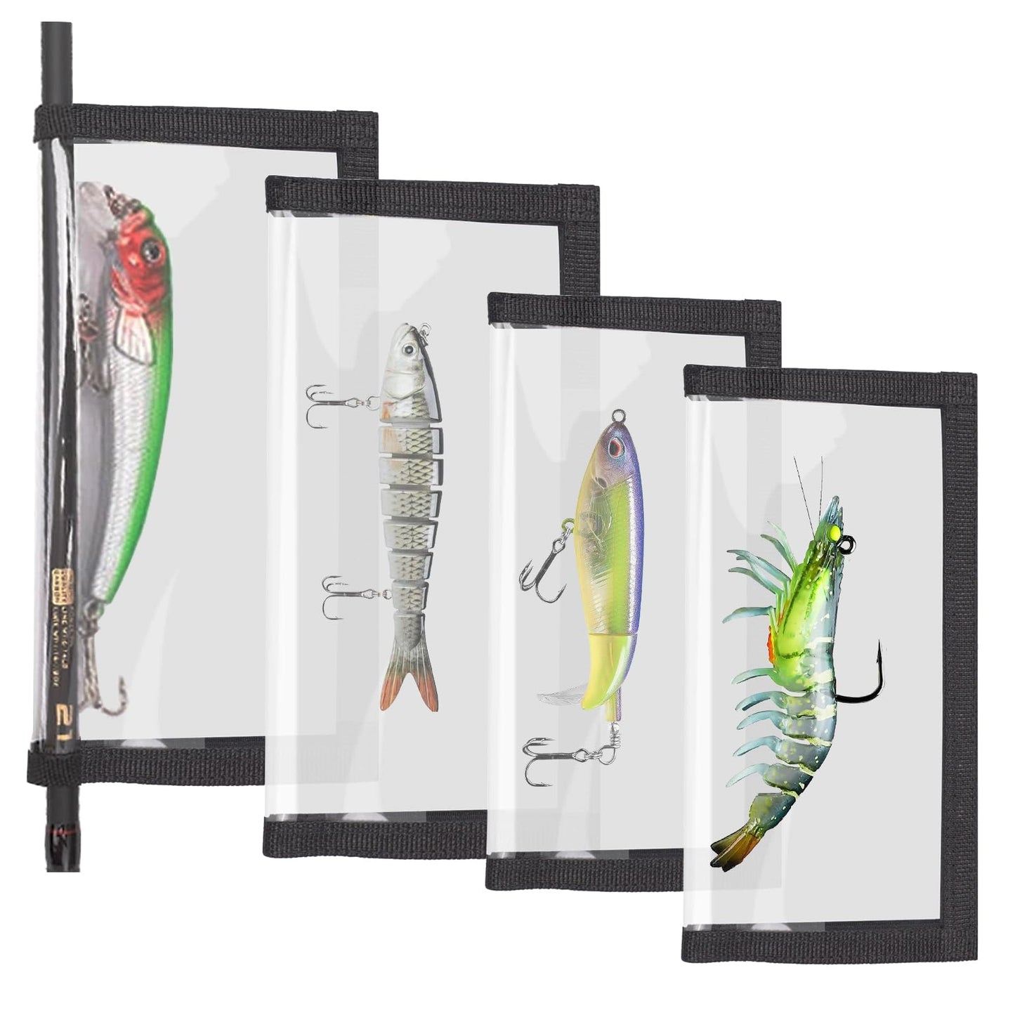 PFILERSO 4 Pack Clear Fishing Bait Wraps Prevnet the Sharp Hook from Pets and Kids Durable 0.5mm Thicken PVC Lure Bait Covers Storage Keeps Fishing Safe Easily See Lures 2L+2M (4Pcs（2L+2M）)