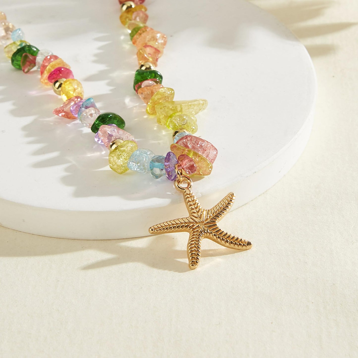 Yepelesi Gold Starfish Necklace Natural Stone Beaded Necklaces for Women Boho Handmade Irregular Stone Bead Necklace Summer Beach Ocean Jewelry Gift (Colorful)