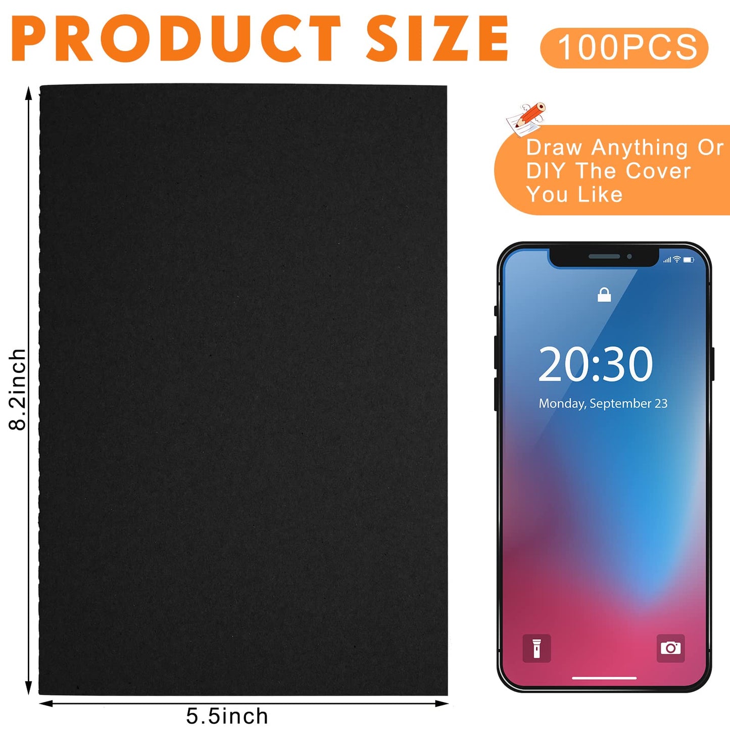 Mimorou 100 Pcs Journals Notebooks Bulk - Kraft Softcover A5 Small Notebooks 5.5 Inch x 8.3 Inch Notepads with 60 Page 30 Sheet for Writing Sketch Travel Office Supplies(Black,Lined)