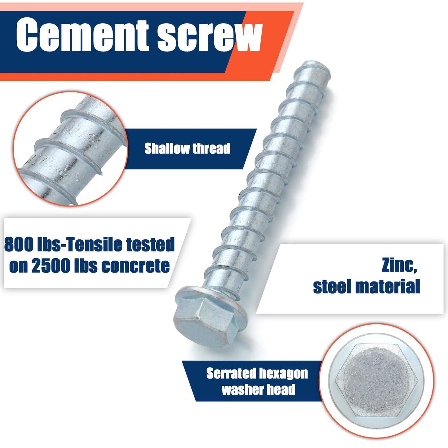 Tandefio 40 Pack 5/8" x 5" Concrete Screw Anchors Galvanized Large Diameter Heavy Duty Plated Concrete Anchors for Masonry Brick Anchoring Block Decking Framing Hex Drive