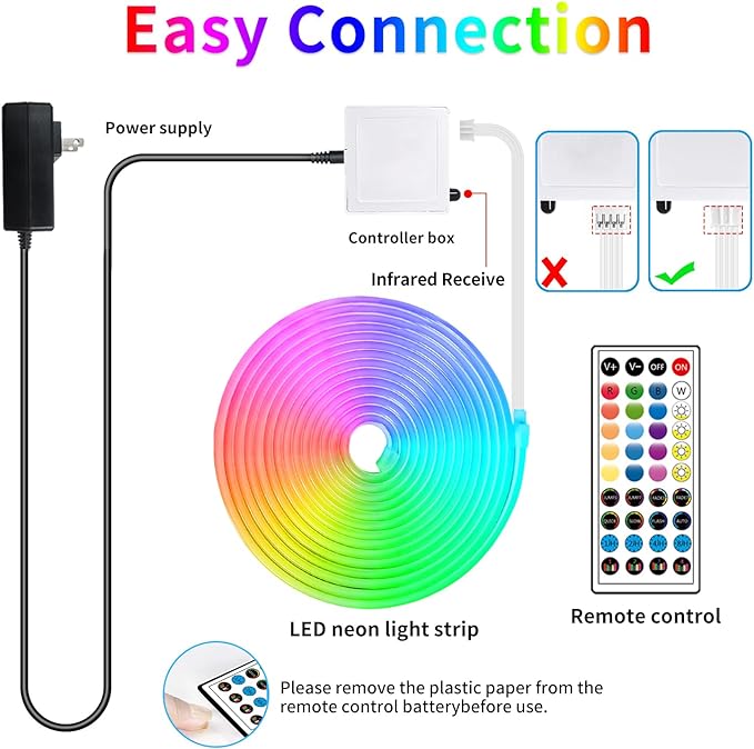 32.8ft LED neon Lights with Remote APP Control IP65 Waterproof Flexible Neon Strip Lights 24V RGB Rope Lights for Bedroom Room Outdoors Décor