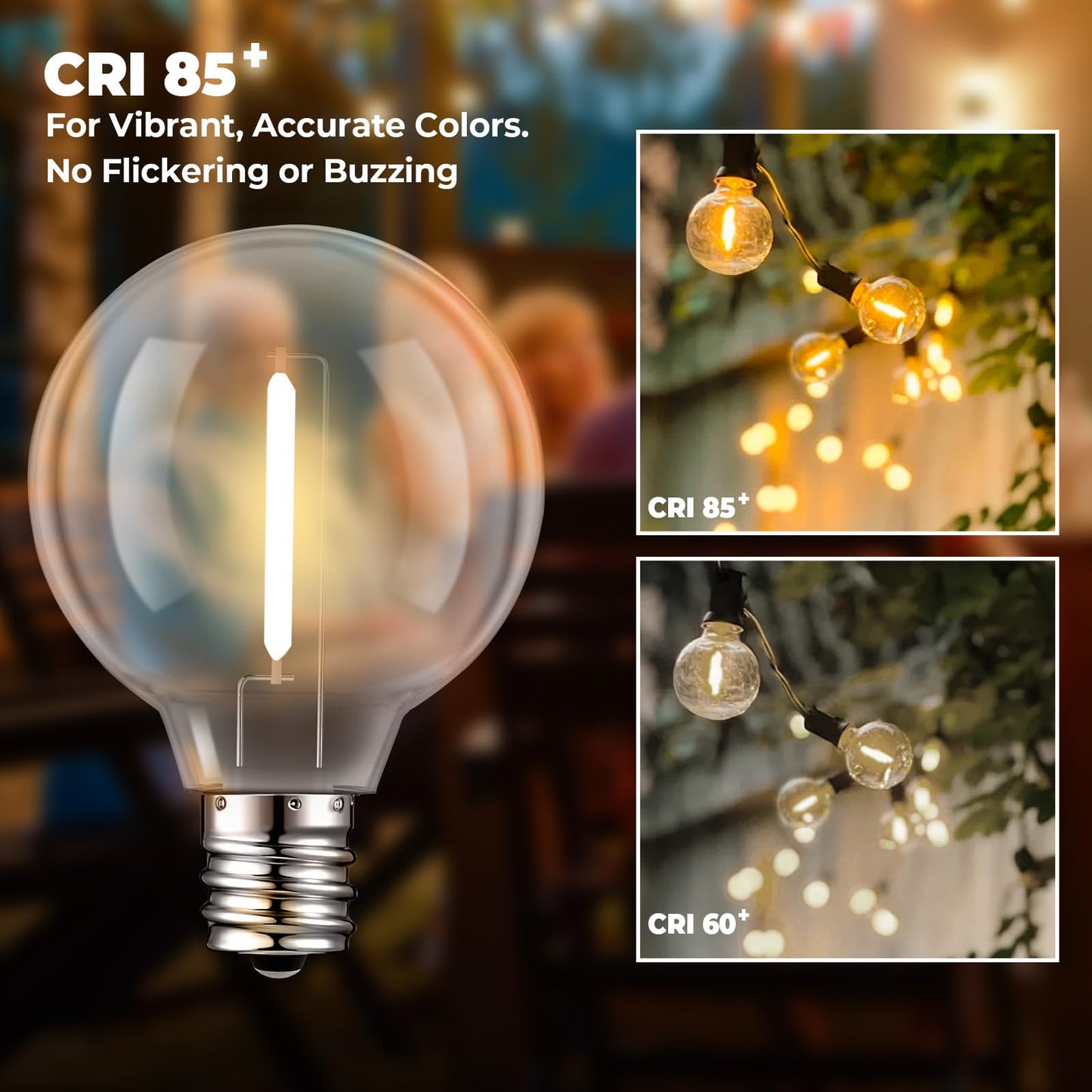 GvvooHome 70 Pack LED G40 Replacement Bulbs for String Lights, Shatterproof Plastic Globe Bulb for Indoor Outdoor Patio Decor, E12 Candelabra Socket Base, Warm White