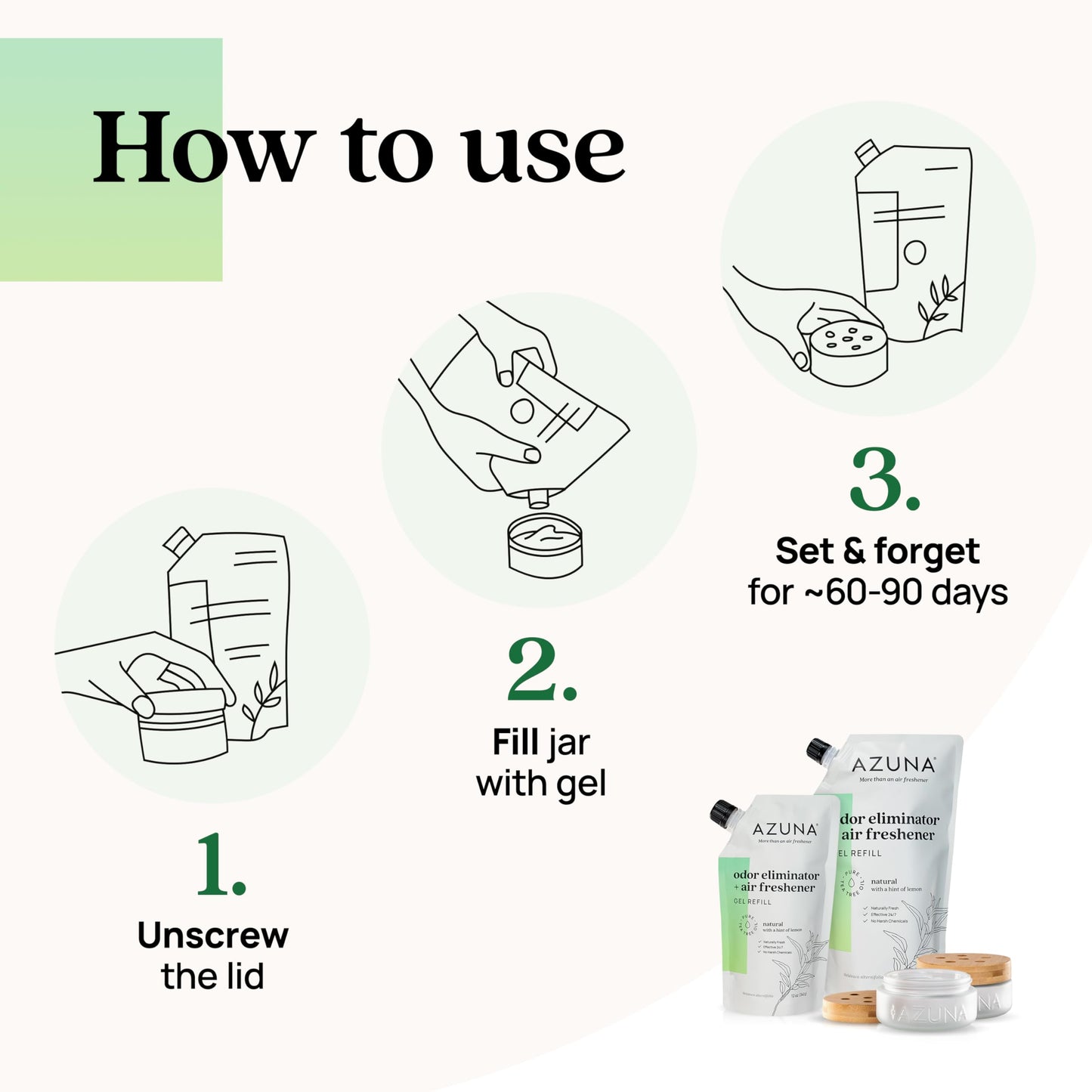Azuna Air Freshener and Odor Eliminator for Strong Odor Gel 12oz Refill Pouch with Tea Tree Oil | Plant-Based & Long Lasting | Pet, Smoke, Home and Bathroom | Natural Scent | Last 60-90 Days
