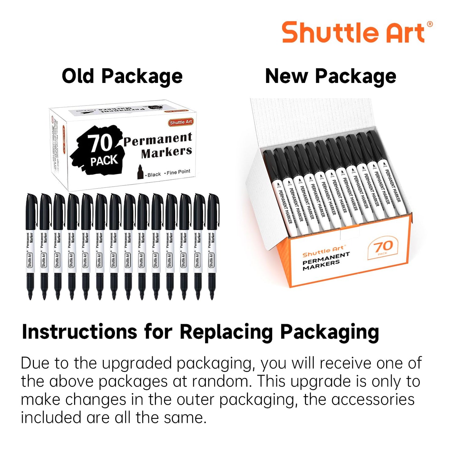 Shuttle Art Permanent Markers, 70 Pack Black Permanent Marker set,Fine Point, Works on Plastic,Wood,Stone,Metal and Glass for Doodling, Marking