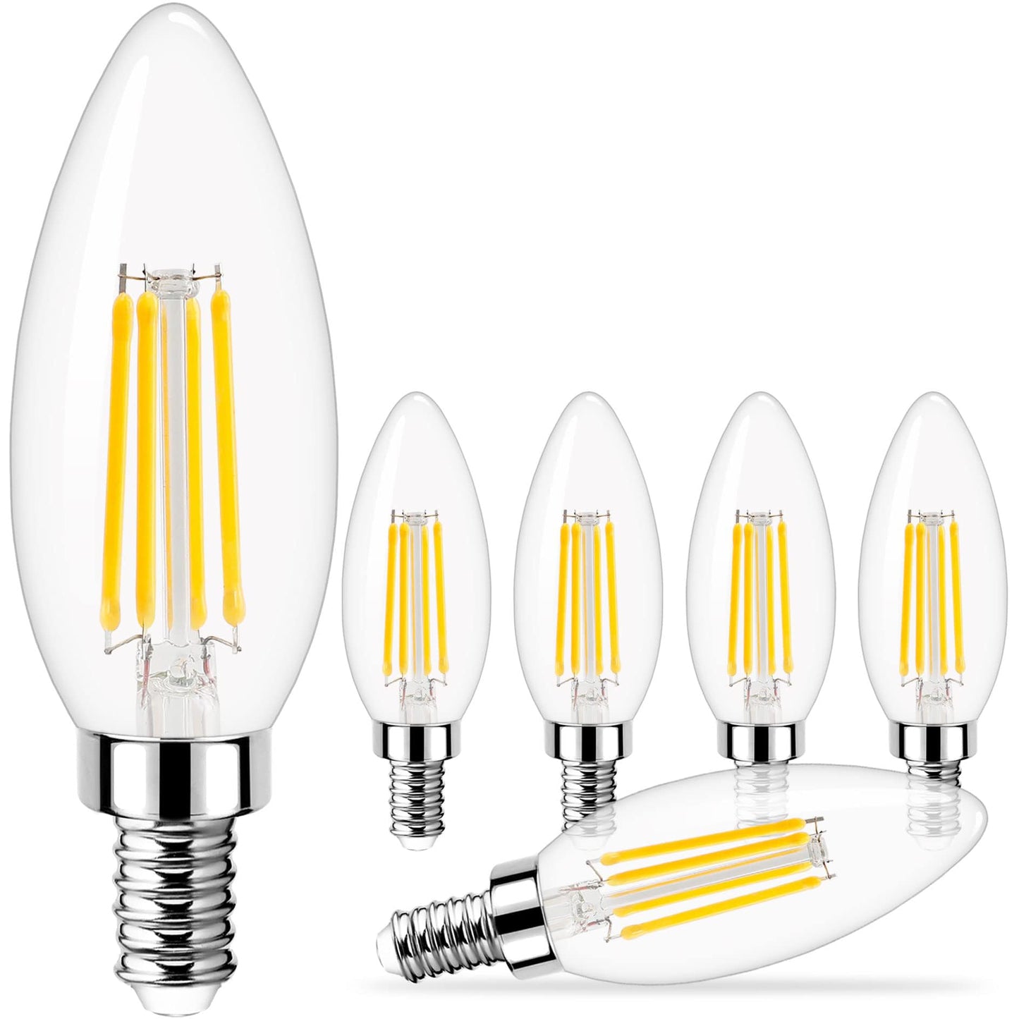 GOLSPARK Dimmable E12 LED Bulb 40W Equivalent, 4000K Natural Daylight Candelabra LED Light Bulbs 4W, 400LM, CRI 85+, Type B Bulb, Clear Filament Candle Light Bulbs for Chandelier Ceiling Fan, 6 Pack