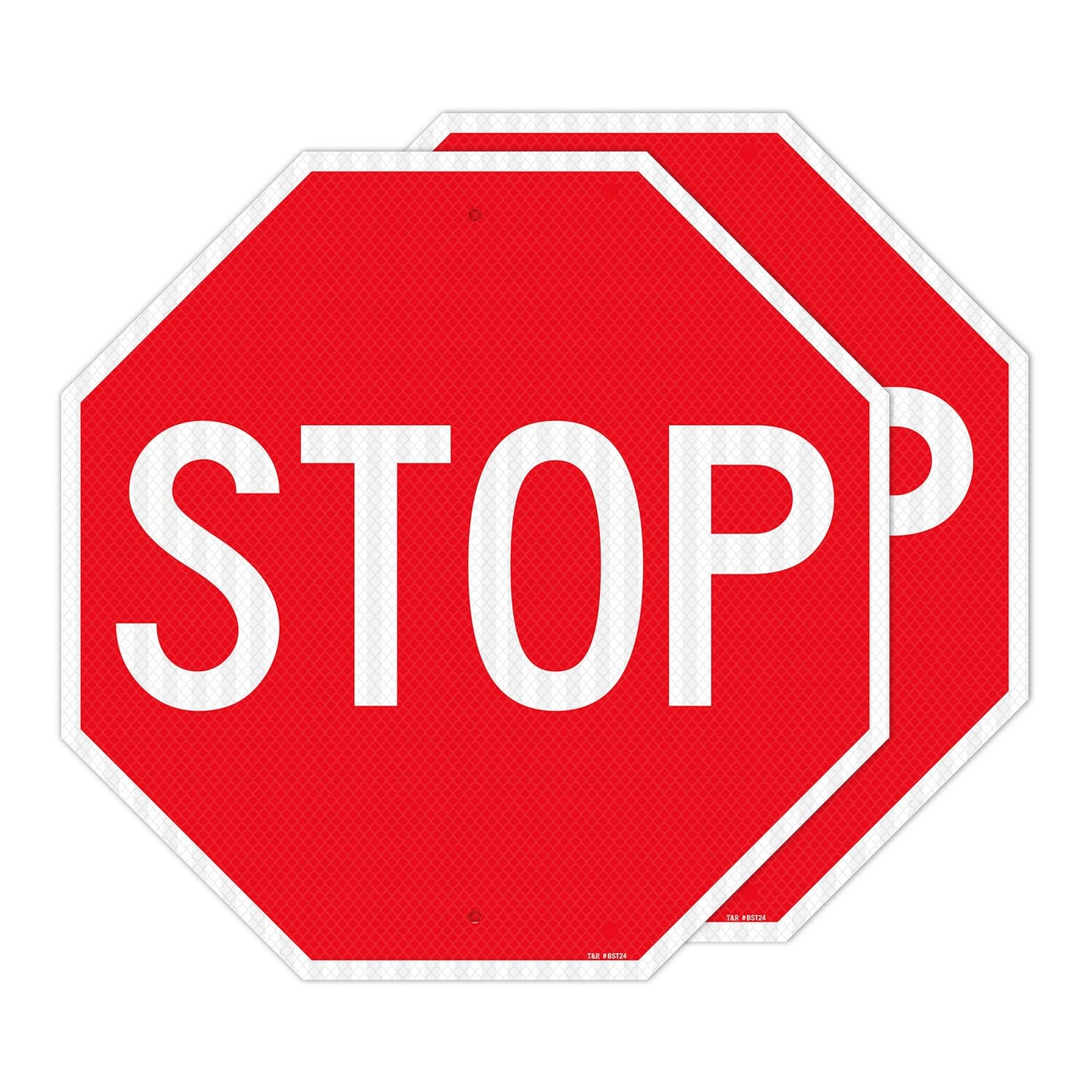 T&R (2 Pack) Large Stop Sign Street Road Sign 24 x 24 Inches. Engineer Grade Reflective Sheeting, Rust Free Aluminum, Weather Resistant, Waterproof, Fade Resistant, 2 Pre-drilled Holes