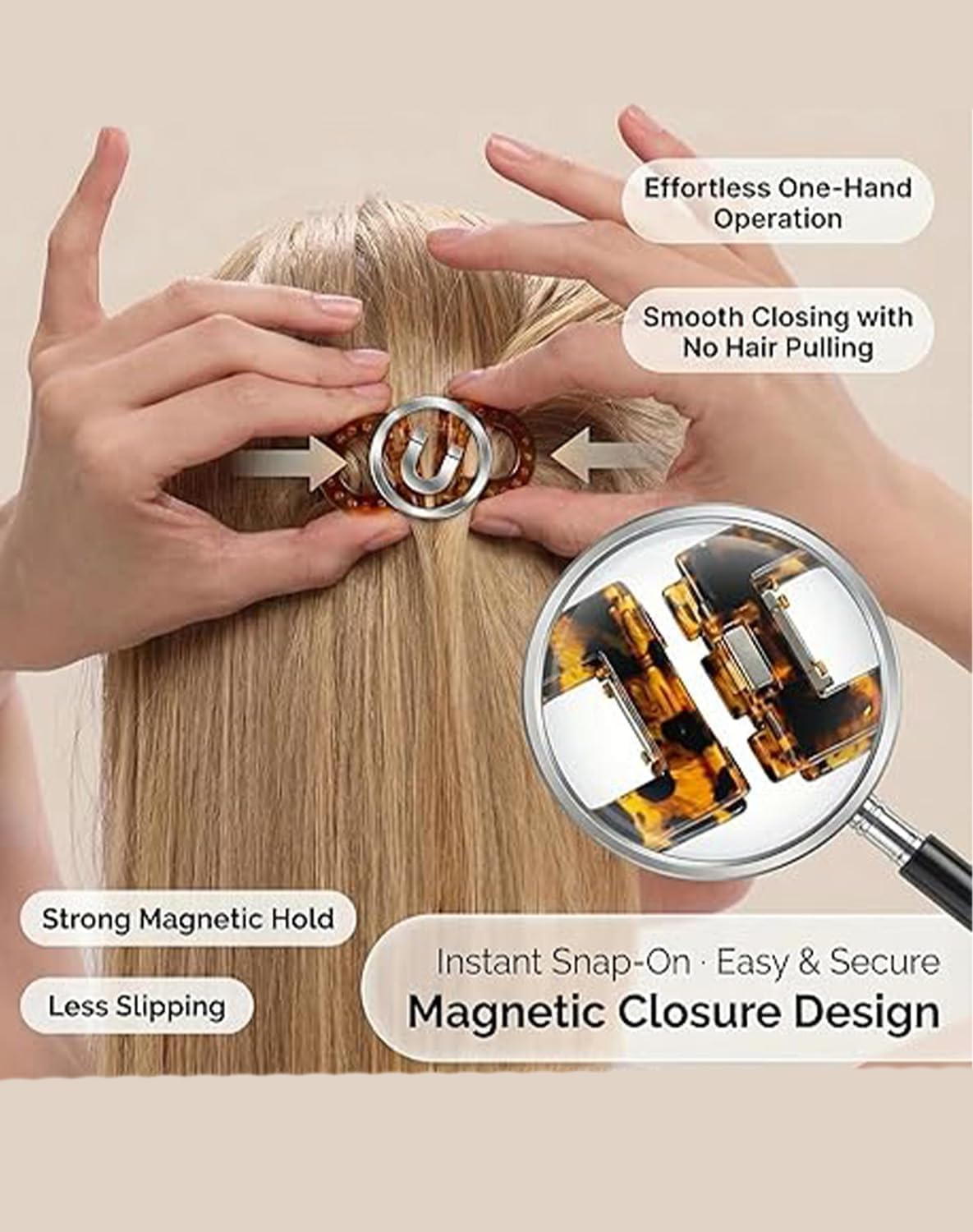 2 Pcs Magnetic Hair Clips, Strong Hold Magnetic Hair Styling Clips, Seamless 2-in-1 Design for Easy Everyday Hairstyles, Gentle on All Hair Types Strong Hold No Slip
