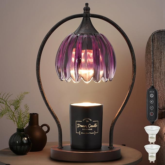 Candle Warmer Lamp, Dimmable Candle Warmer with Timer, Vintage Candles Wax Warmers for Jar Candles Birthday Gifts for Women, Mom, Home Decor for Bedroom Living Room, Purple Black