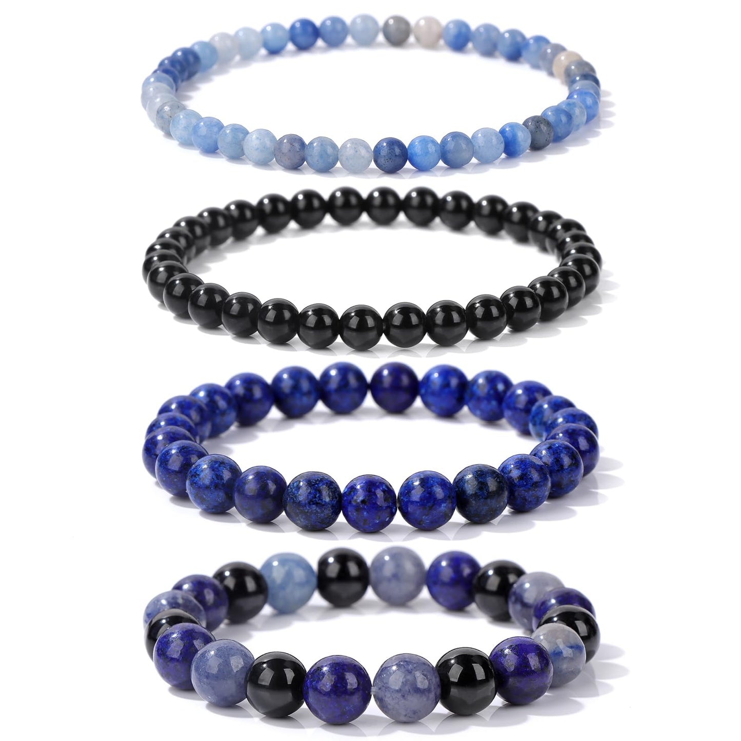 Vinswet 4pcs Beaded Bracelets for Women, Natural Healing Crystal Gemstones, Anxiety Stress Relief Bracelet Handmade Jewelry, 7.48in, Stone, no gemstone, Blue Aventurine&Black Obsidian&lapis lazuli